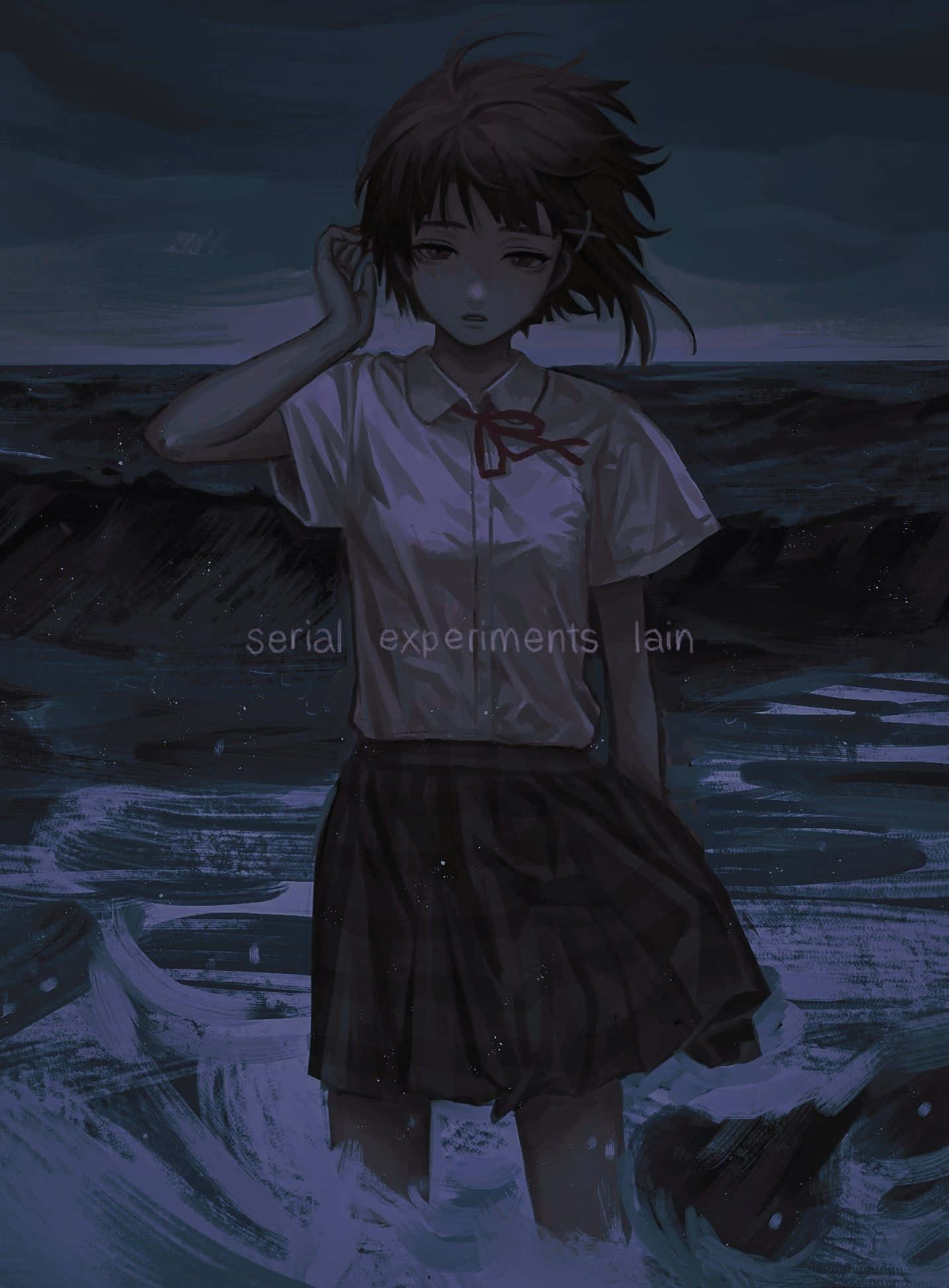 Serial Experiments Lain, anime girl, school uniform, Full HD Phone Wallpaper
