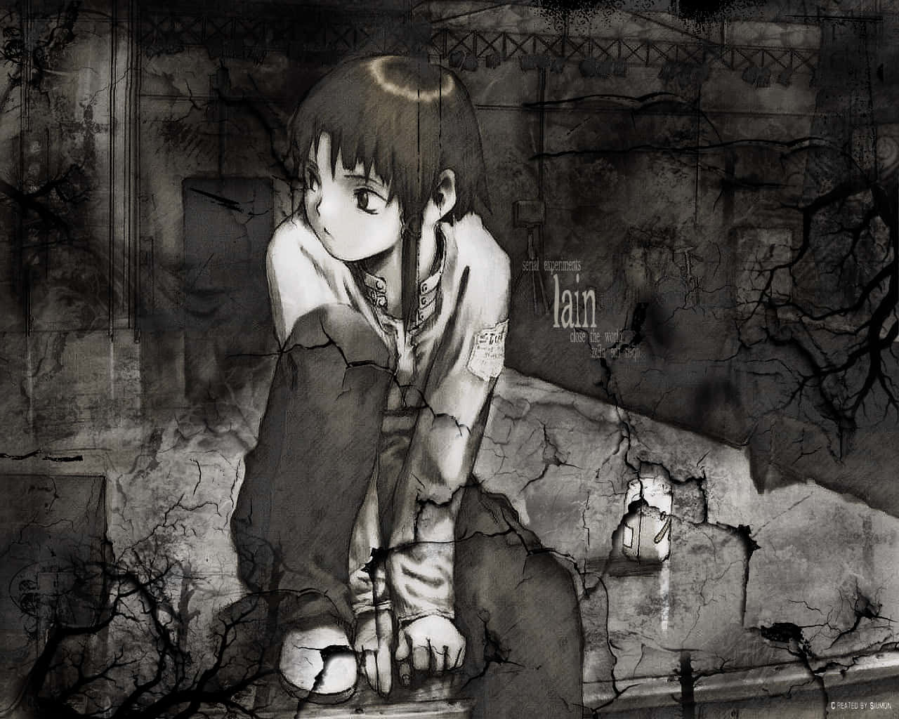 Serial Experiments Lain, monochrome, anime girl, HD Desktop Wallpaper