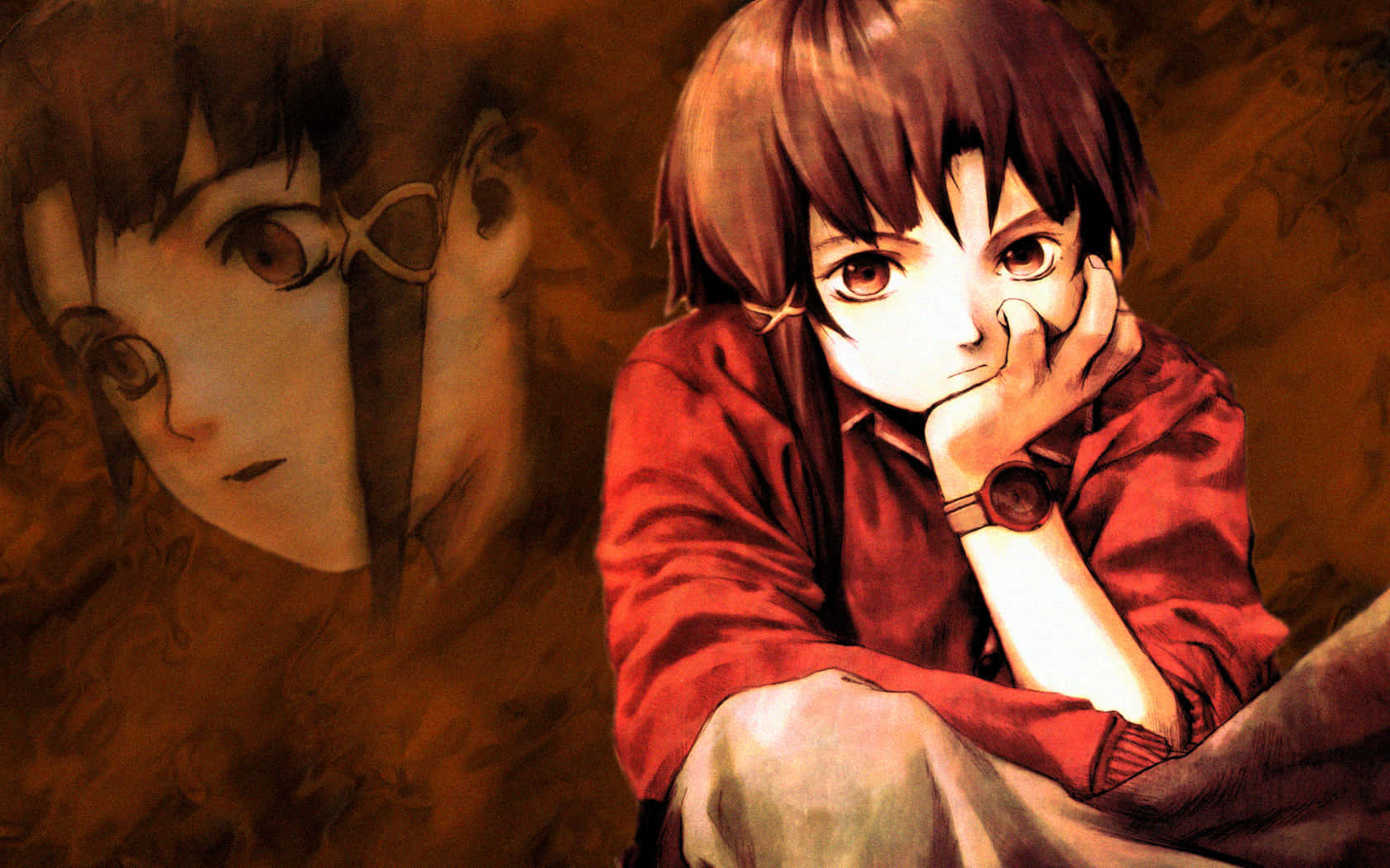 Serial experiments lain, red shirt, ghostly face, HD Desktop Wallpaper