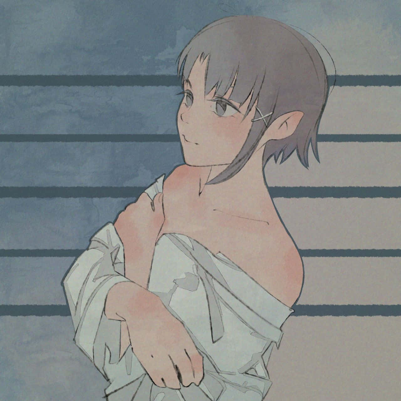 Serial Experiments Lain, gray hair, elf ears, HD Desktop Wallpaper