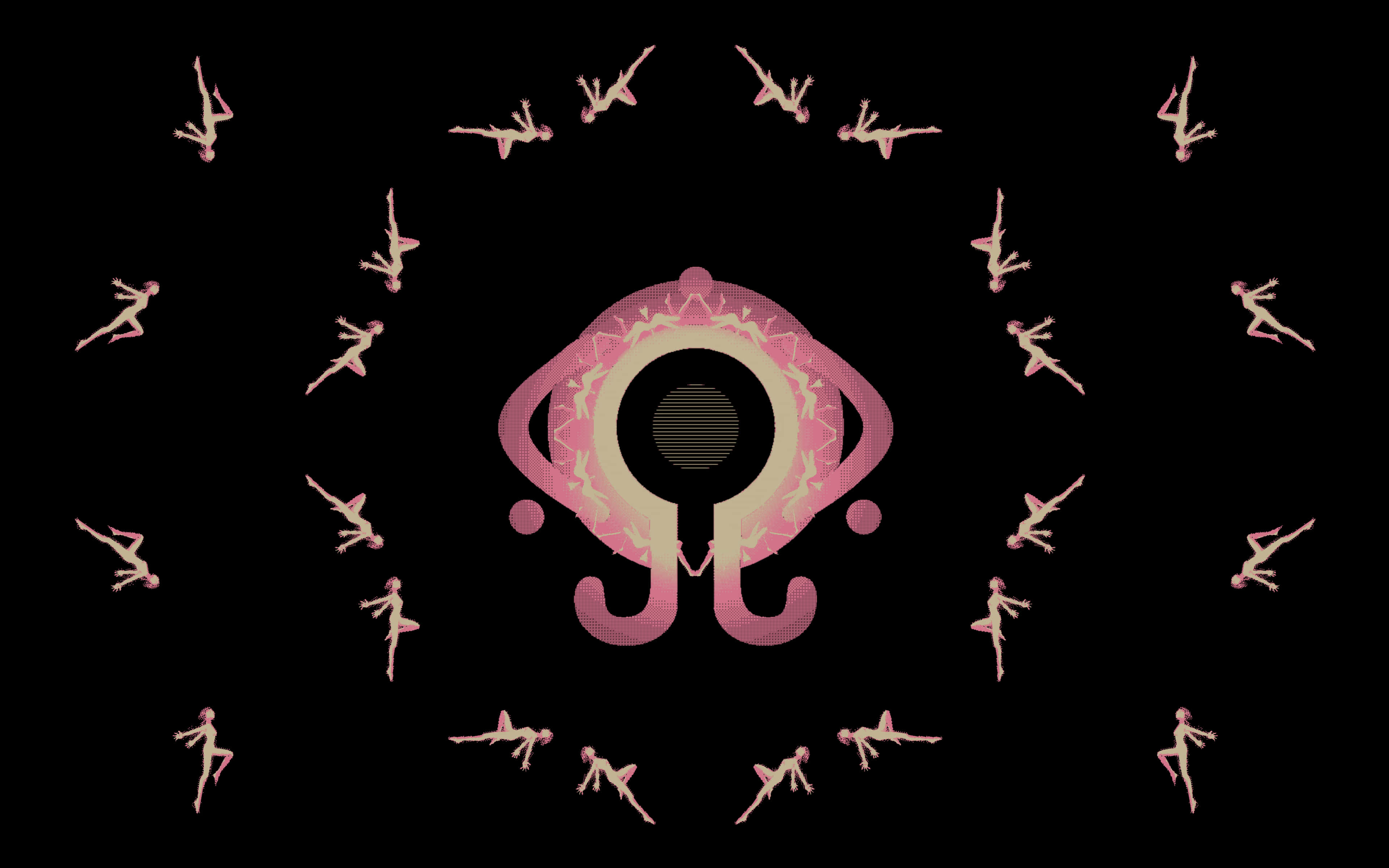 Serial experiments lain, glowing pink eye symbol, pink stylized figures, 4K Desktop Wallpaper