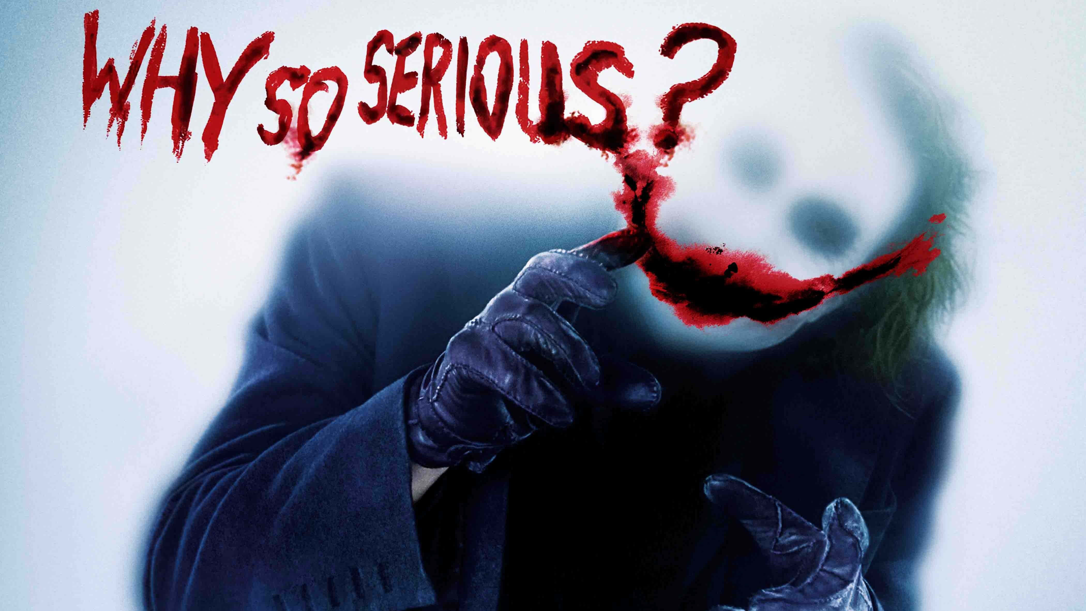 WHY SO SERIOUS?, bloody grin mask, dark suit, 4K Desktop Wallpaper