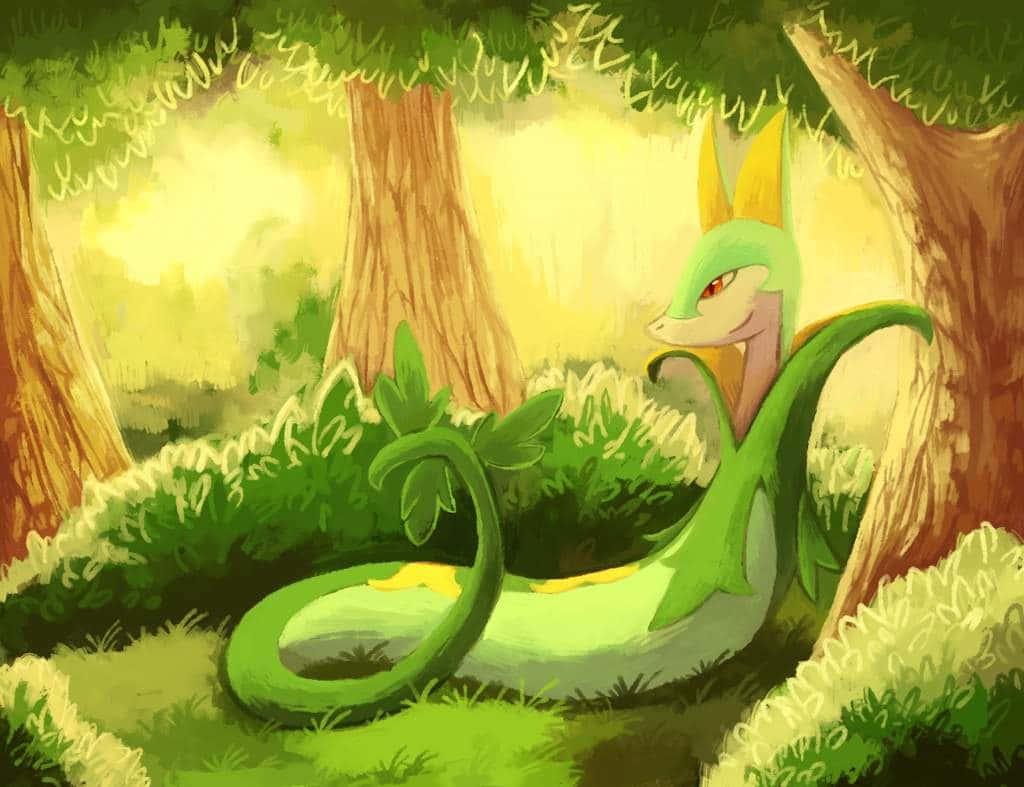 Serperior, forest, mossy trees, SD Desktop Wallpaper