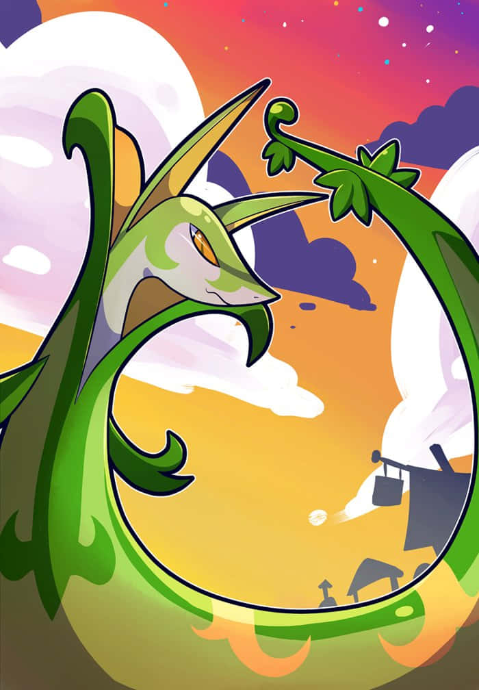 Serperior, vibrant green, leafy appendages, SD Phone Wallpaper