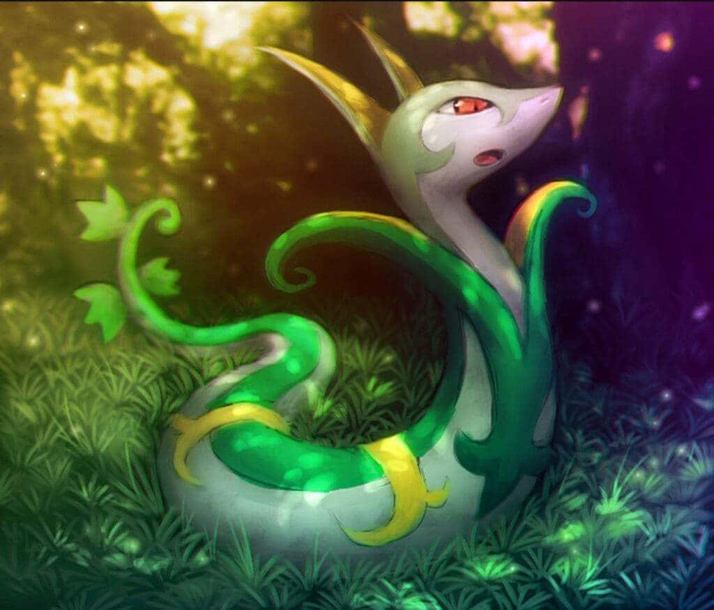 Serperior, glowing green, white, SD Desktop Wallpaper