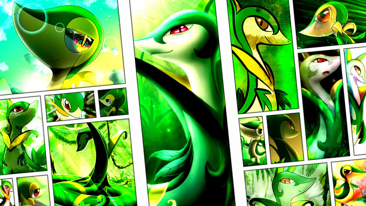 Serperior, green dragon-like creature, red eyes, HD Desktop Wallpaper