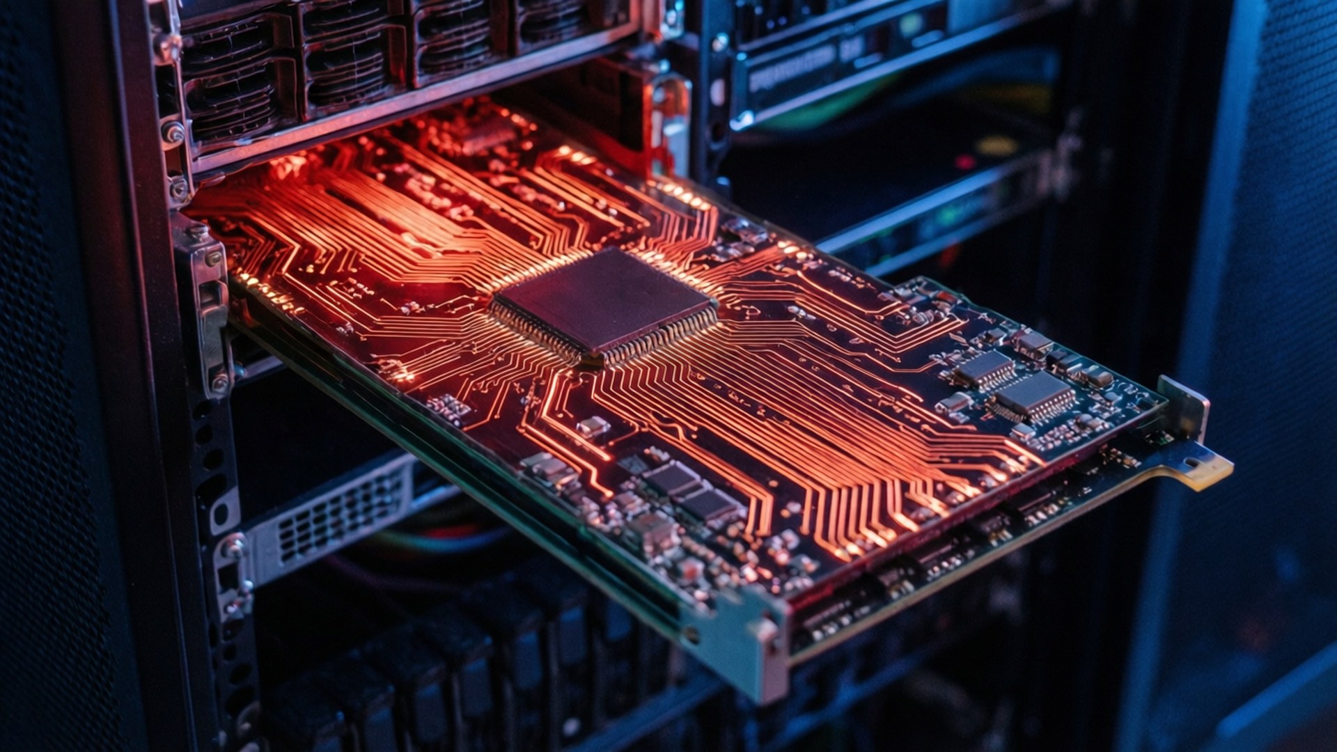 Blade Server, glowing server blade, circuits, Full HD Desktop Wallpaper
