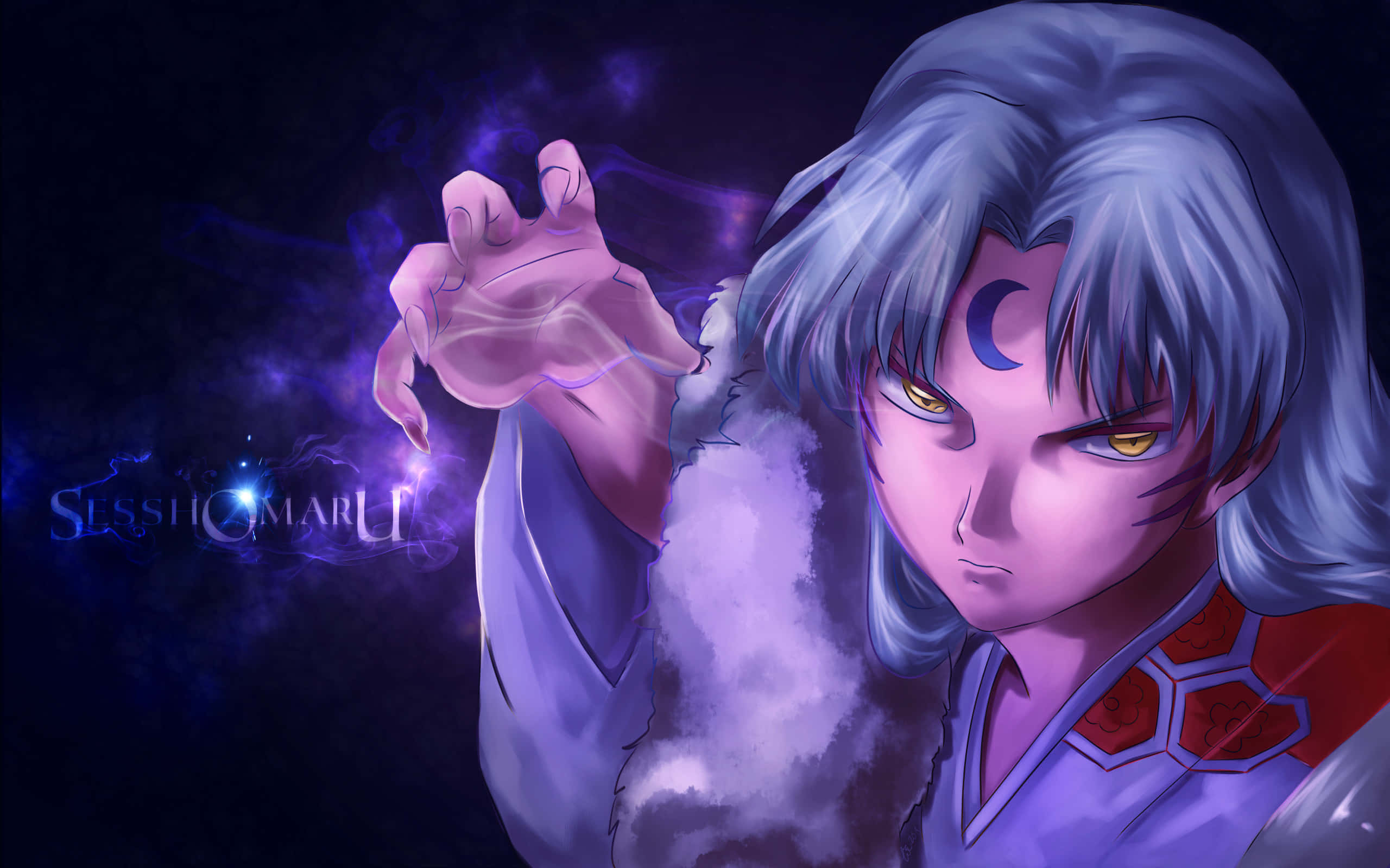 Sesshomaru, silver hair, yellow eyes, 2K Desktop Wallpaper