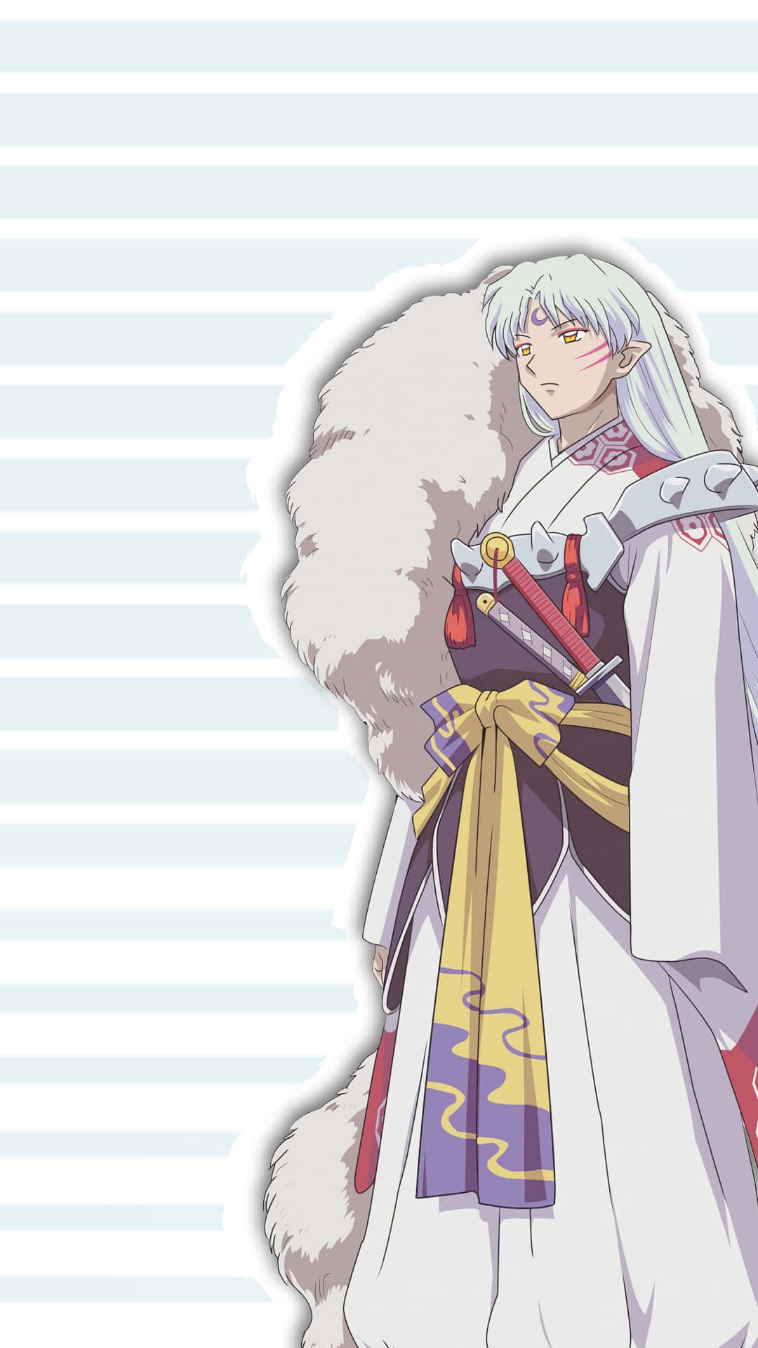 Sesshomaru, white hair, fur-lined robe, Full HD Phone Wallpaper