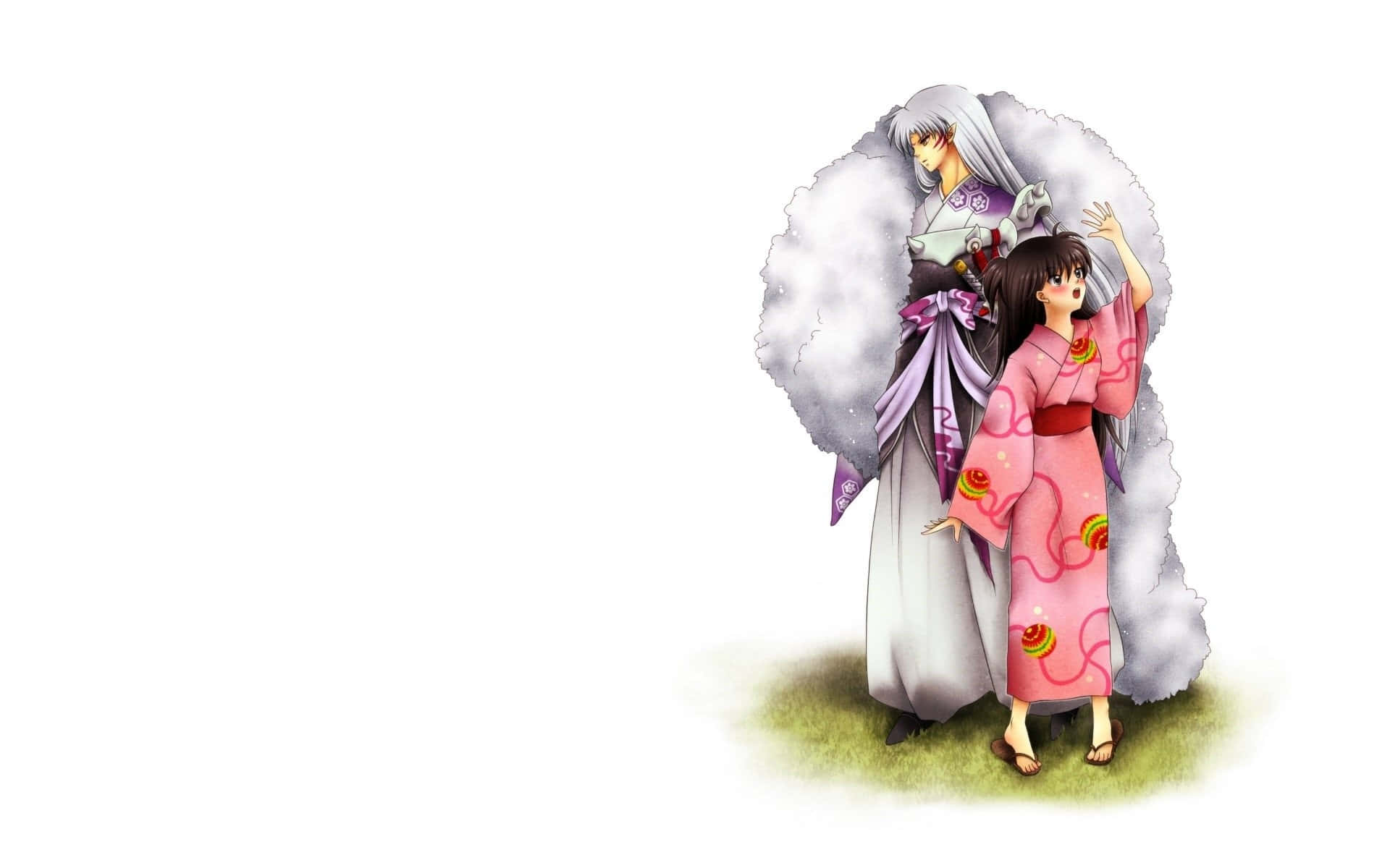Sesshomaru, silver-haired anime character, fluffy white aura, Full HD Desktop Wallpaper