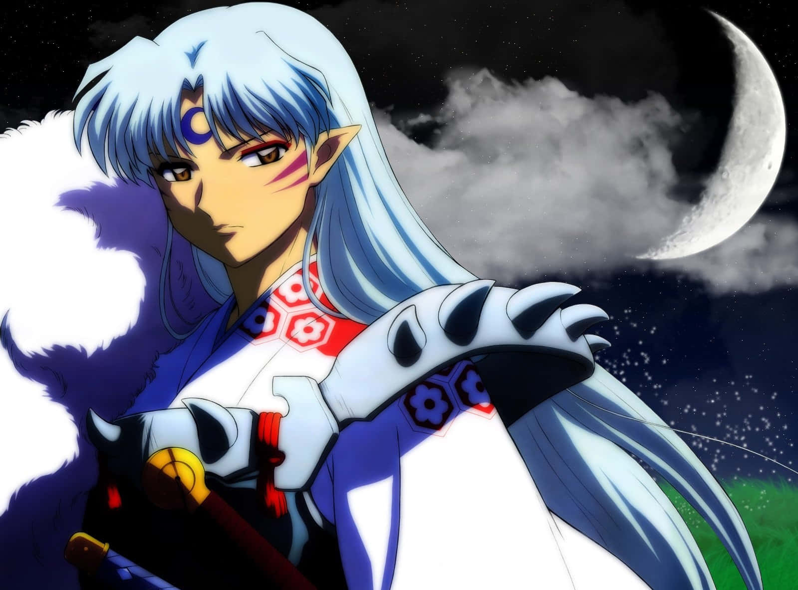 Sesshomaru, silver hair, red markings, HD Desktop Wallpaper