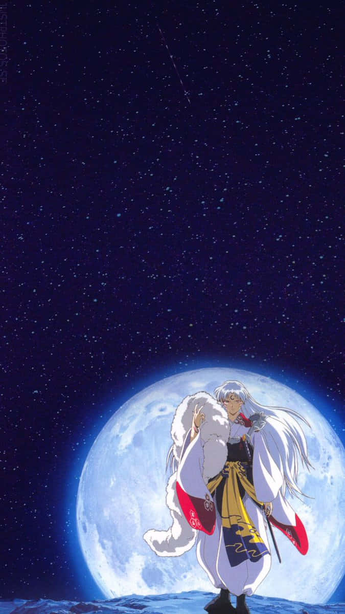 Sesshomaru, full moon, starry night sky, SD Phone Wallpaper