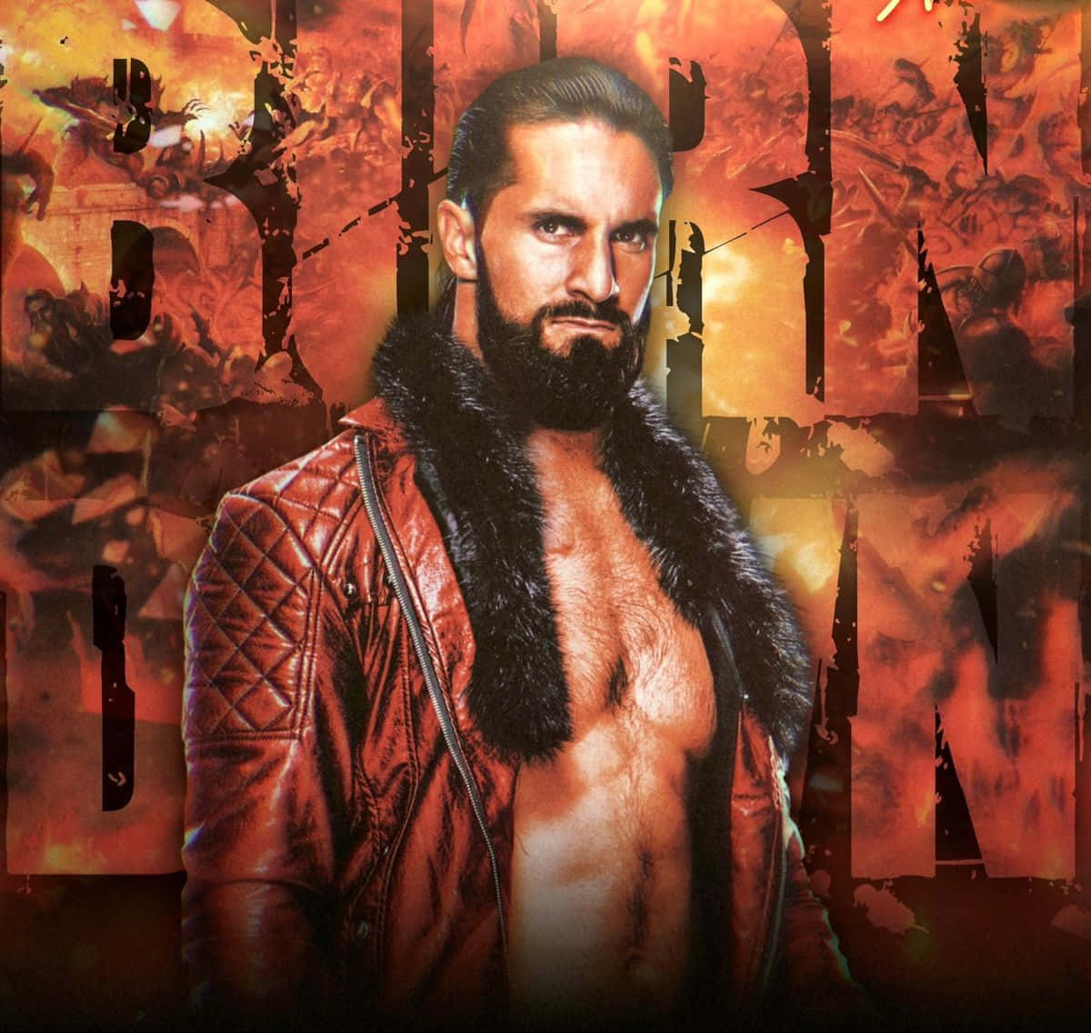 Seth Rollins, red leather jacket, fur collar, SD Desktop Wallpaper