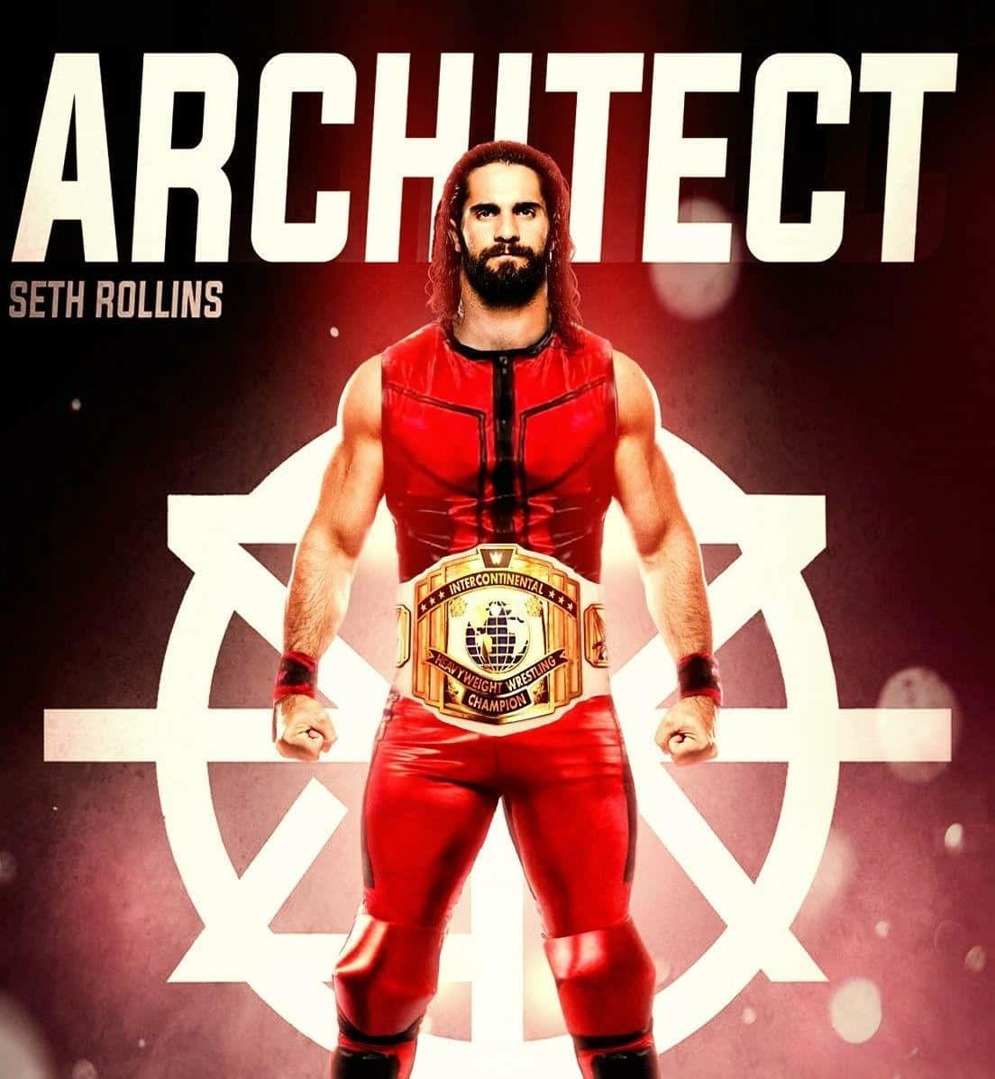 Seth Rollins, red wrestling gear, championship belt, SD Phone Wallpaper
