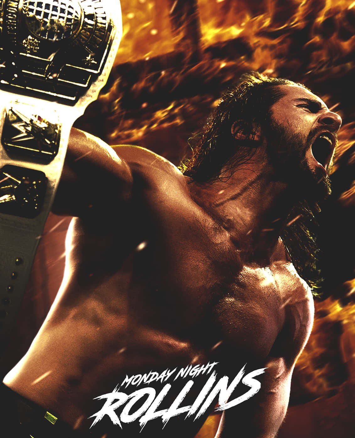 Seth Rollins, championship belt, fiery background, HD Phone Wallpaper