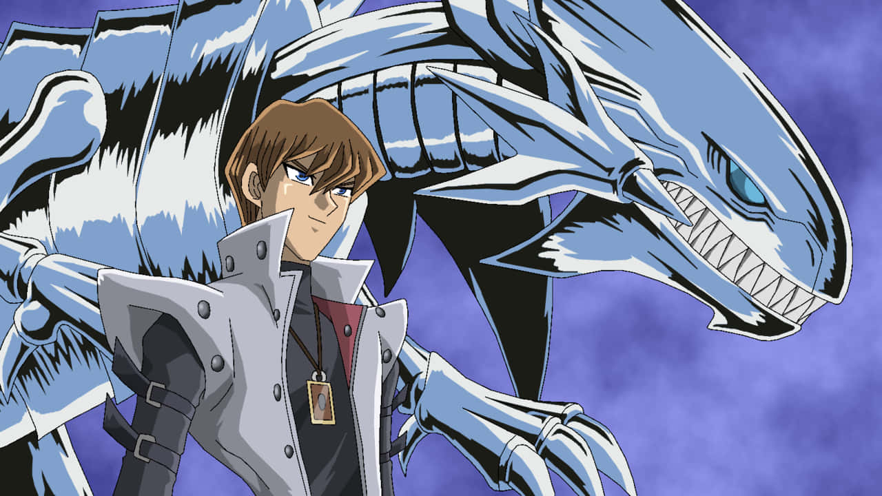 Seto Kaiba, blue skeletal dragon, swirling purple sky, HD Desktop Wallpaper