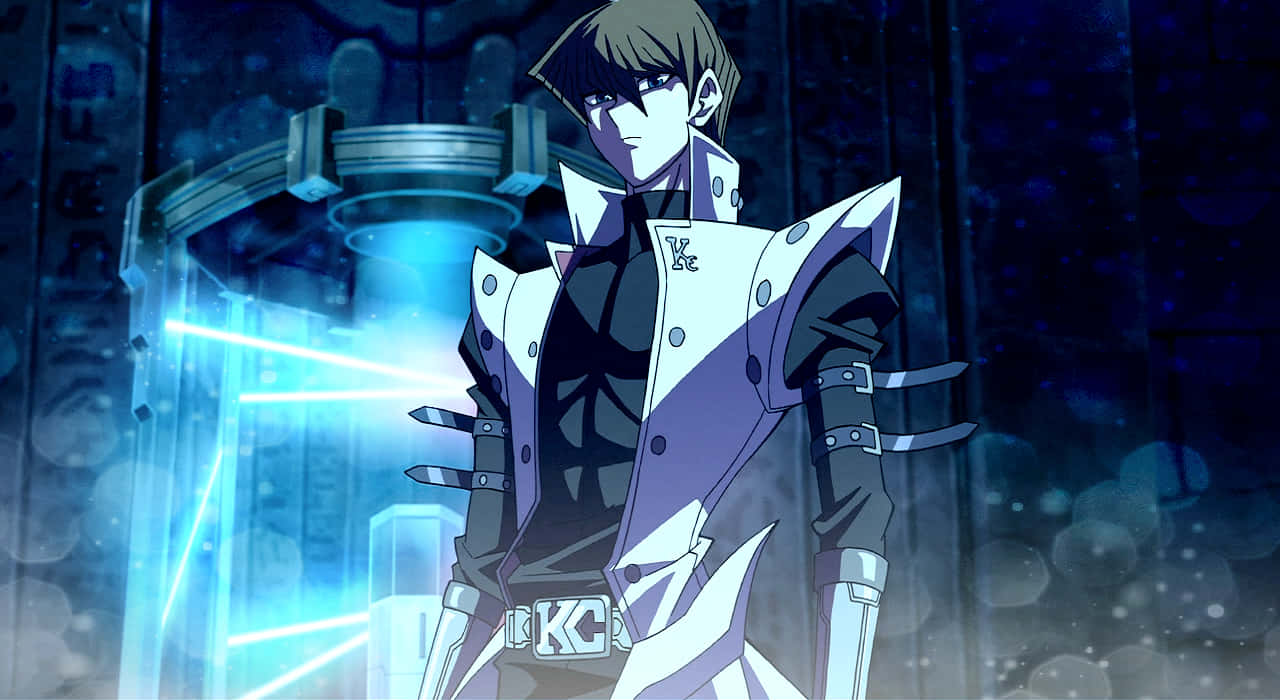 Seto Kaiba, futuristic armor, glowing blue machinery, HD Desktop Wallpaper