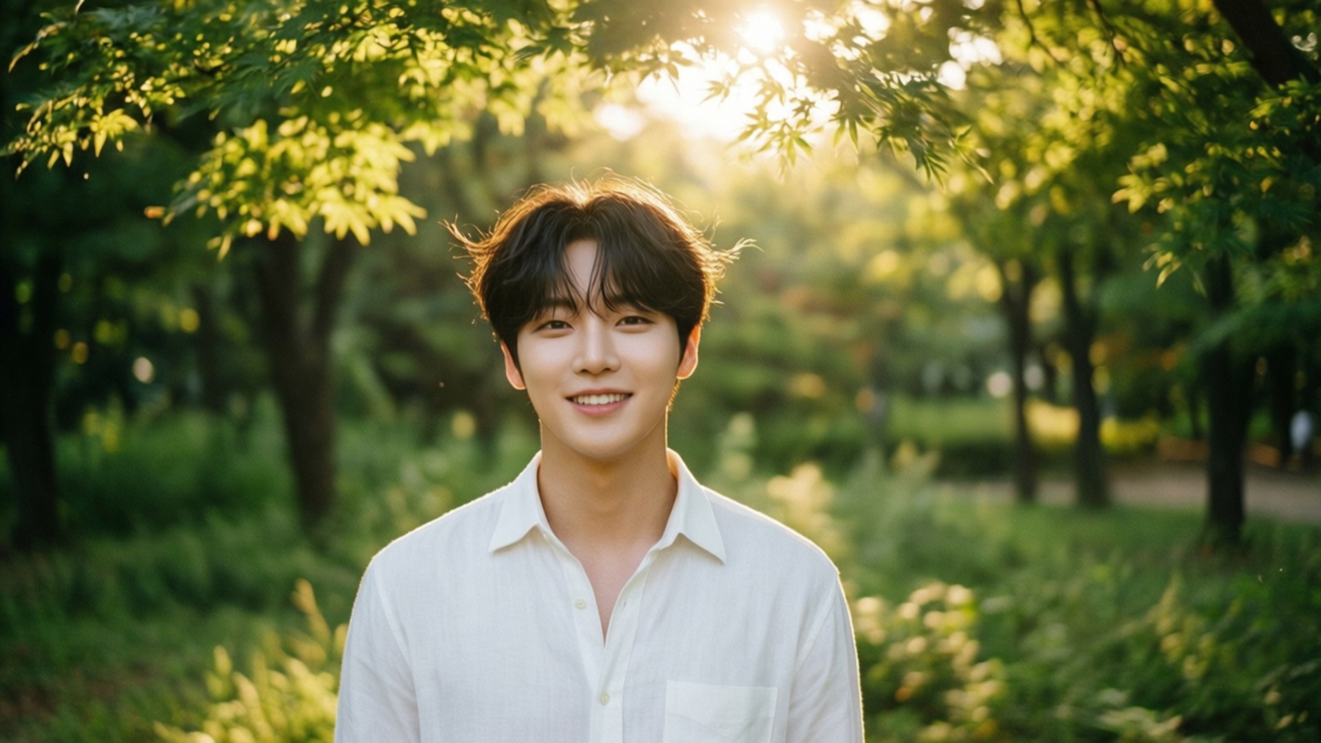 Seungmin, golden hour, park, Full HD Desktop Wallpaper