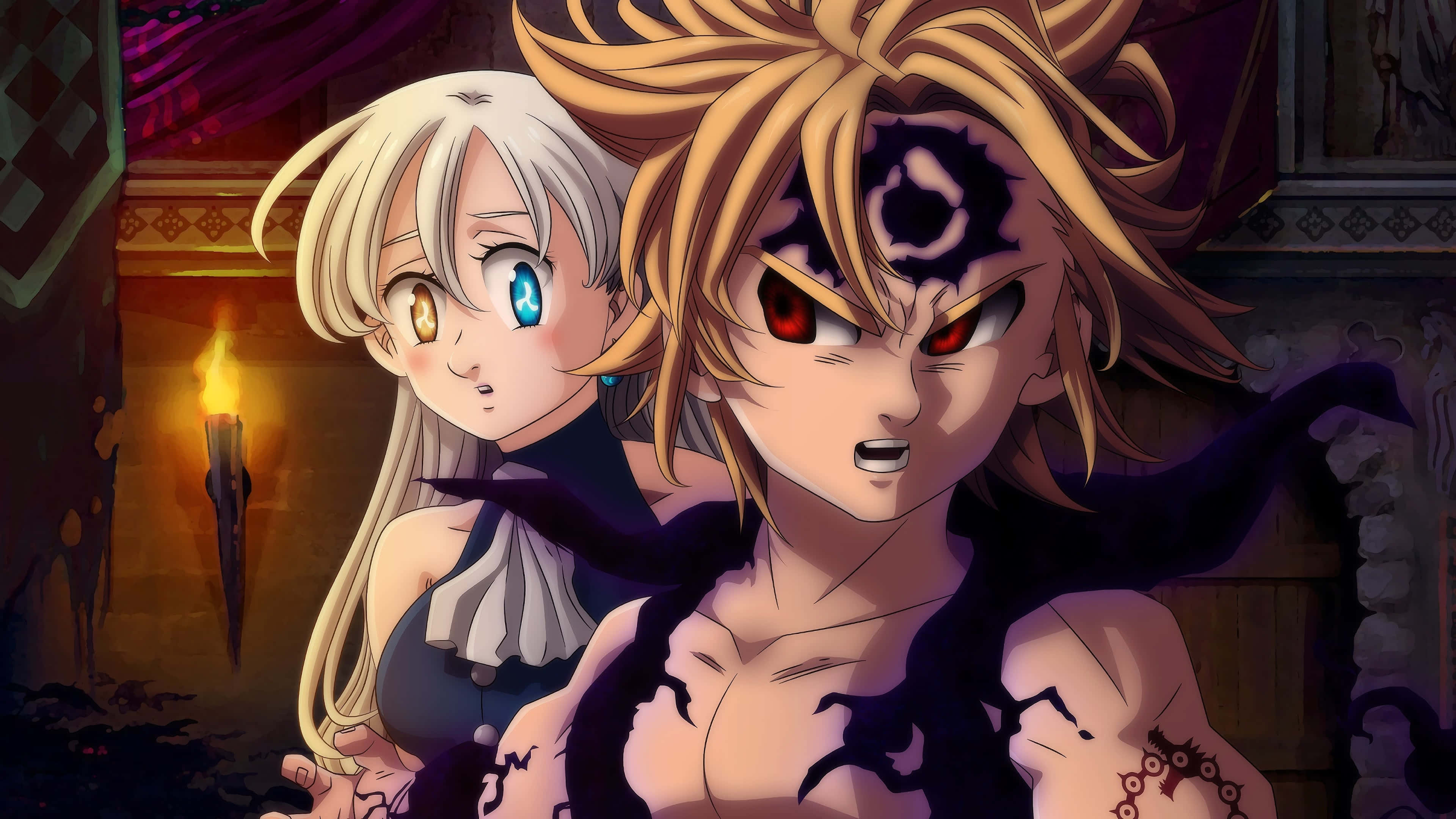 Seven Deadly Sins 4K, glowing eyes, dimly lit ornate room, 4K Desktop Wallpaper