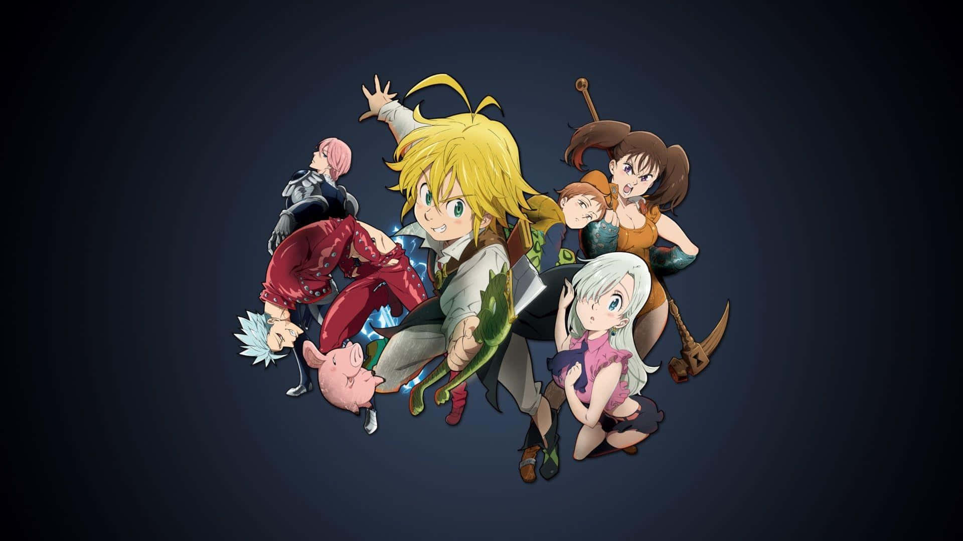 Seven Deadly Sins 4K, anime group of seven characters, varied outfits and weapons, Full HD Desktop Wallpaper