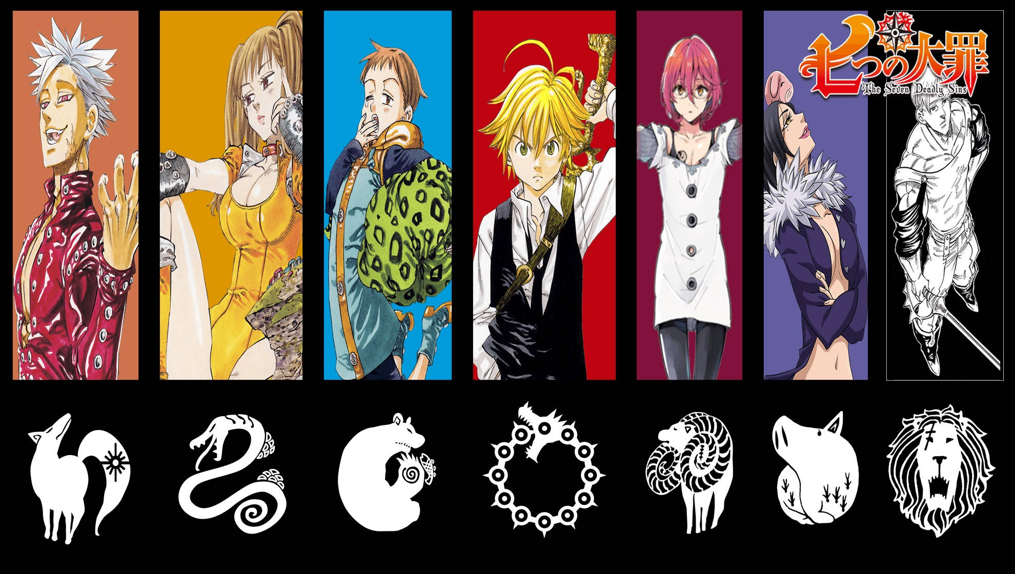 The Seven Deadly Sins, anime characters, zodiac animal symbols, Full HD Desktop Wallpaper
