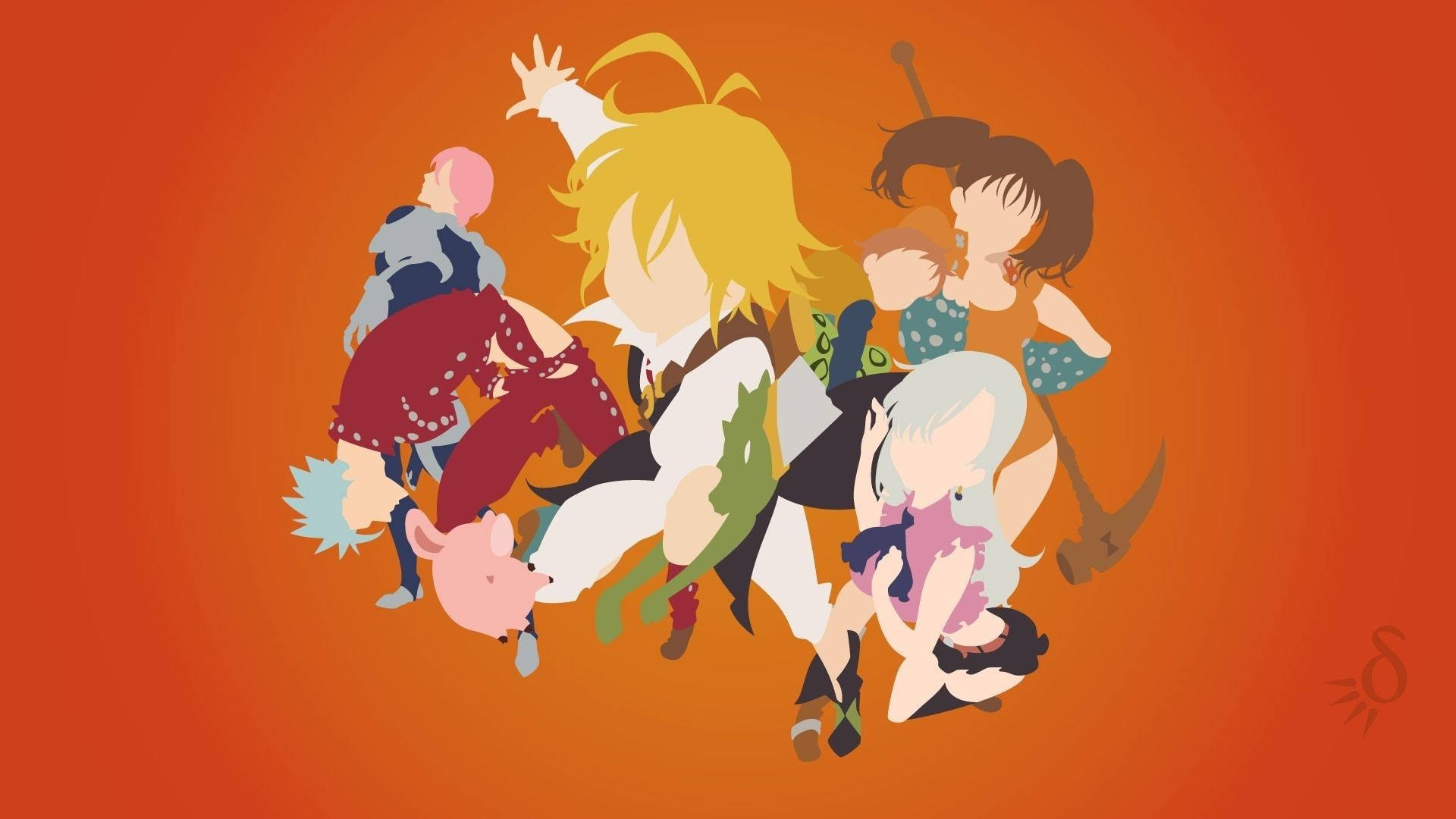 Seven Deadly Sins, anime-style illustration, five dynamic characters, Full HD Desktop Wallpaper