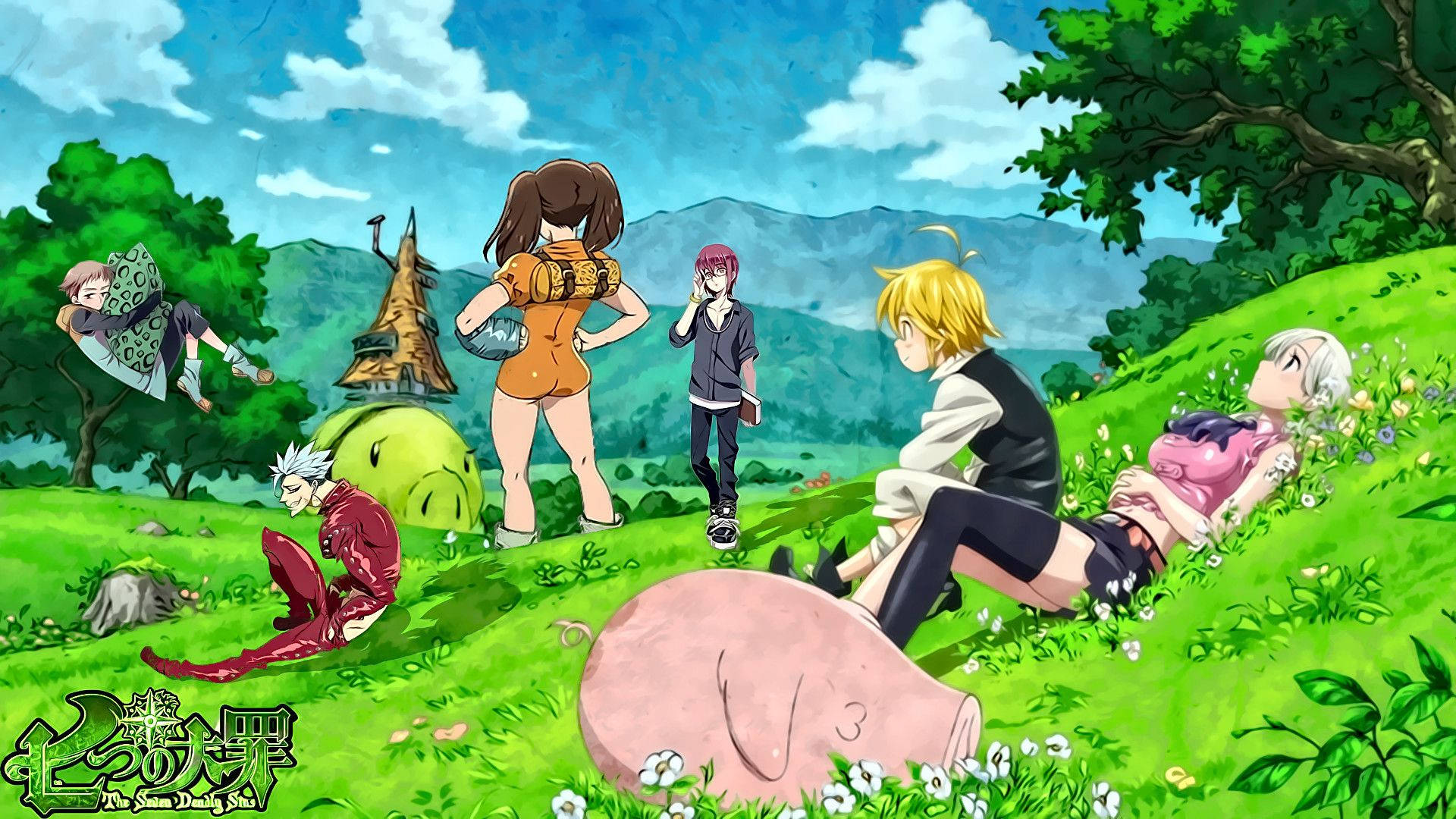 Seven Deadly Sins, green hillside, bright blue sky, Full HD Desktop Wallpaper