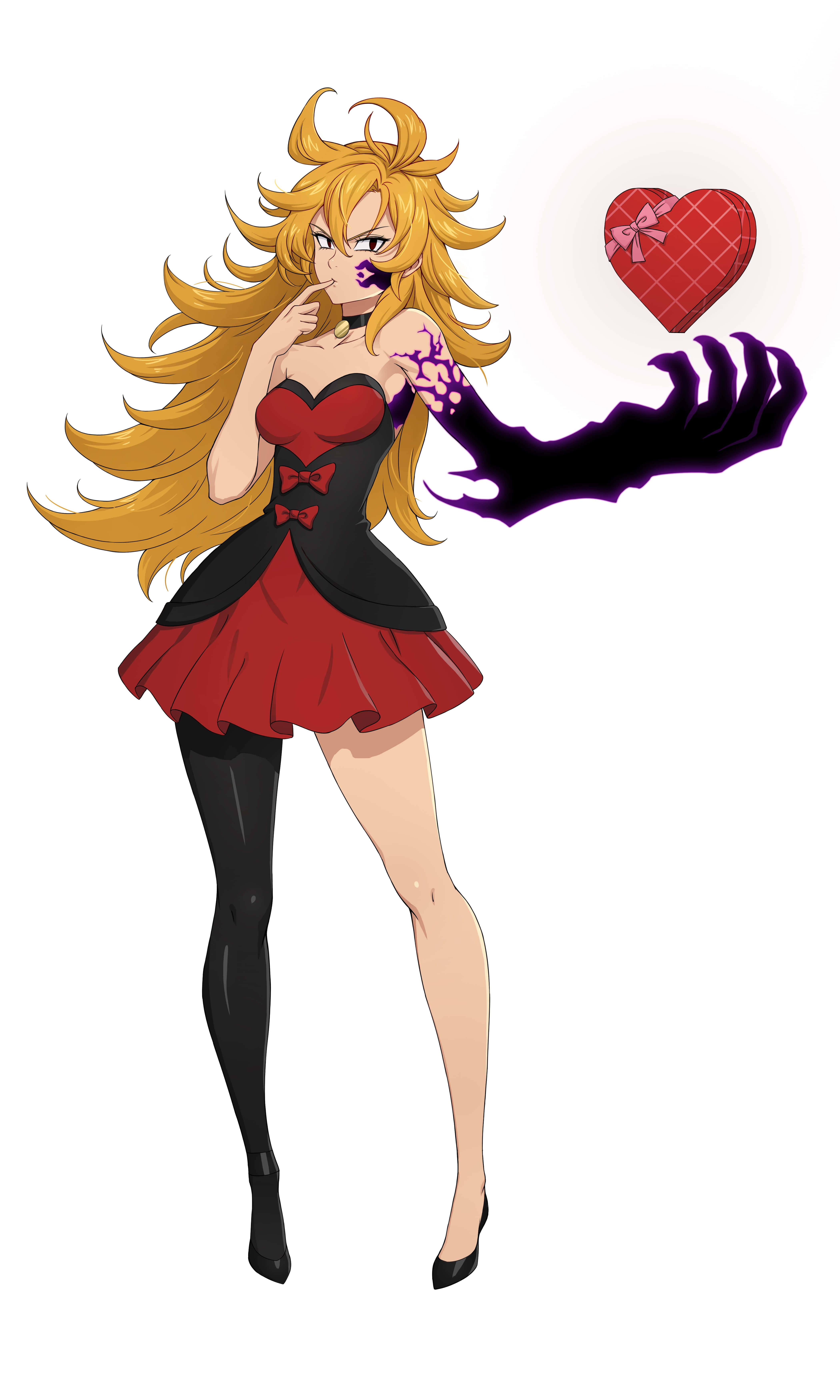 Seven Deadly Sins Derieri, golden hair, red dress, 5K Phone Wallpaper