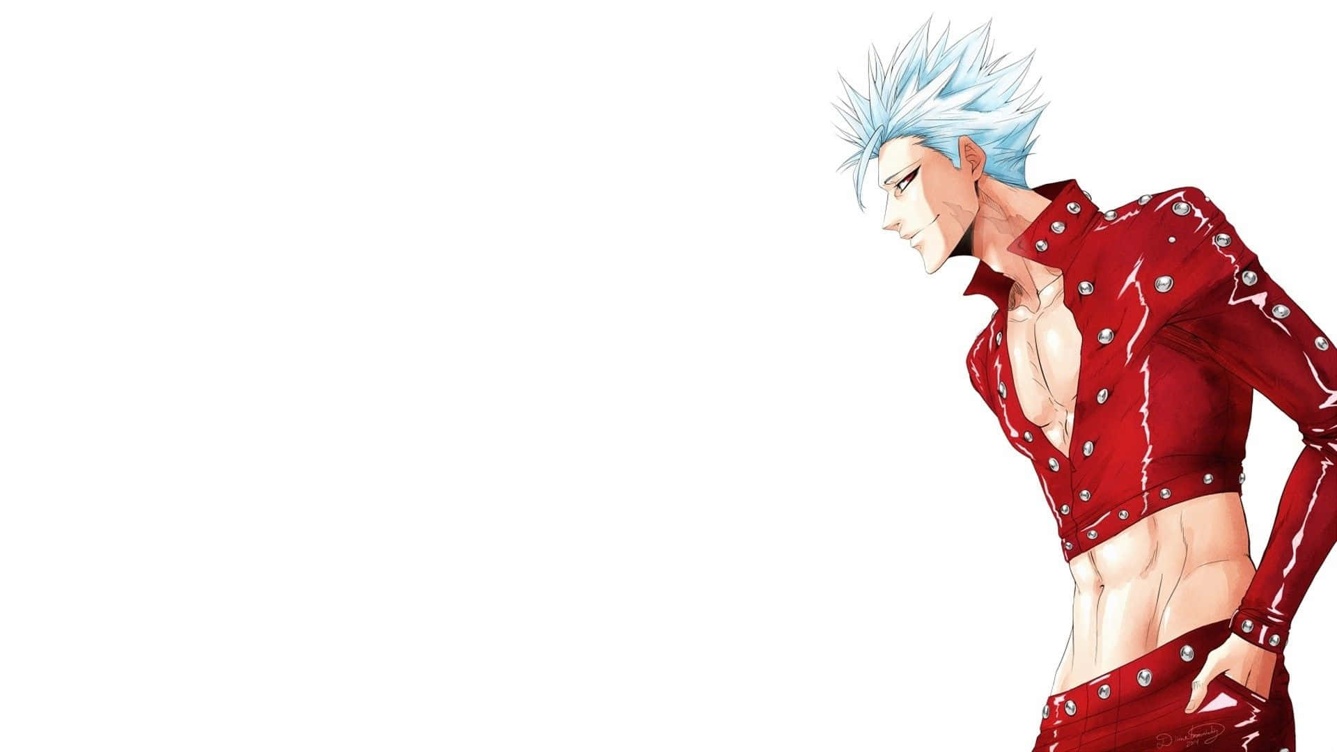 Seven Deadly Sins Derieri, spiky blue hair, red studded outfit, Full HD Desktop Wallpaper