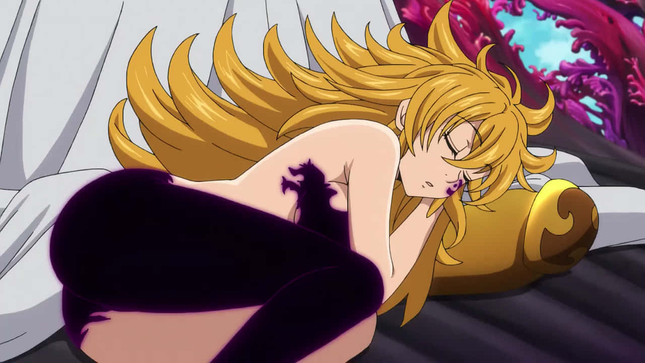 Seven Deadly Sins Derieri, golden-haired anime girl, white sheets, HD Desktop Wallpaper