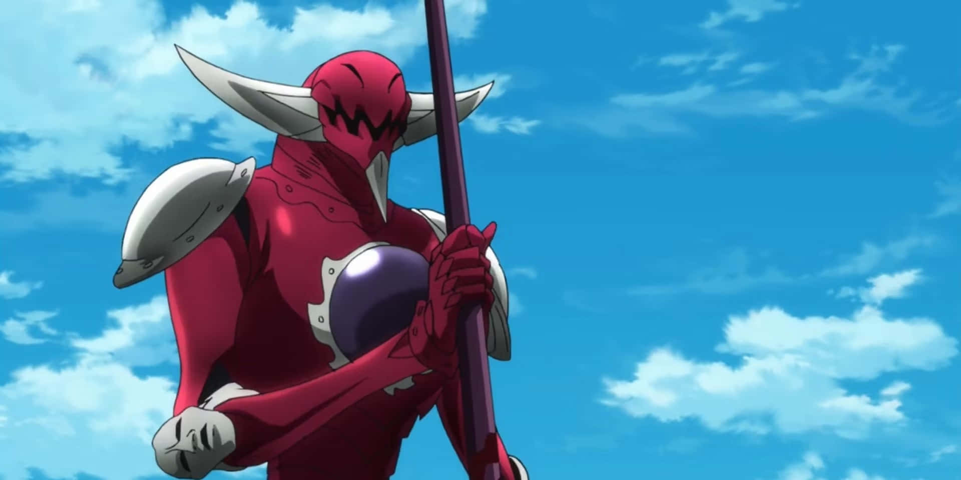 Seven Deadly Sins Galand, red armored anime knight, white horns, Full HD Desktop Wallpaper