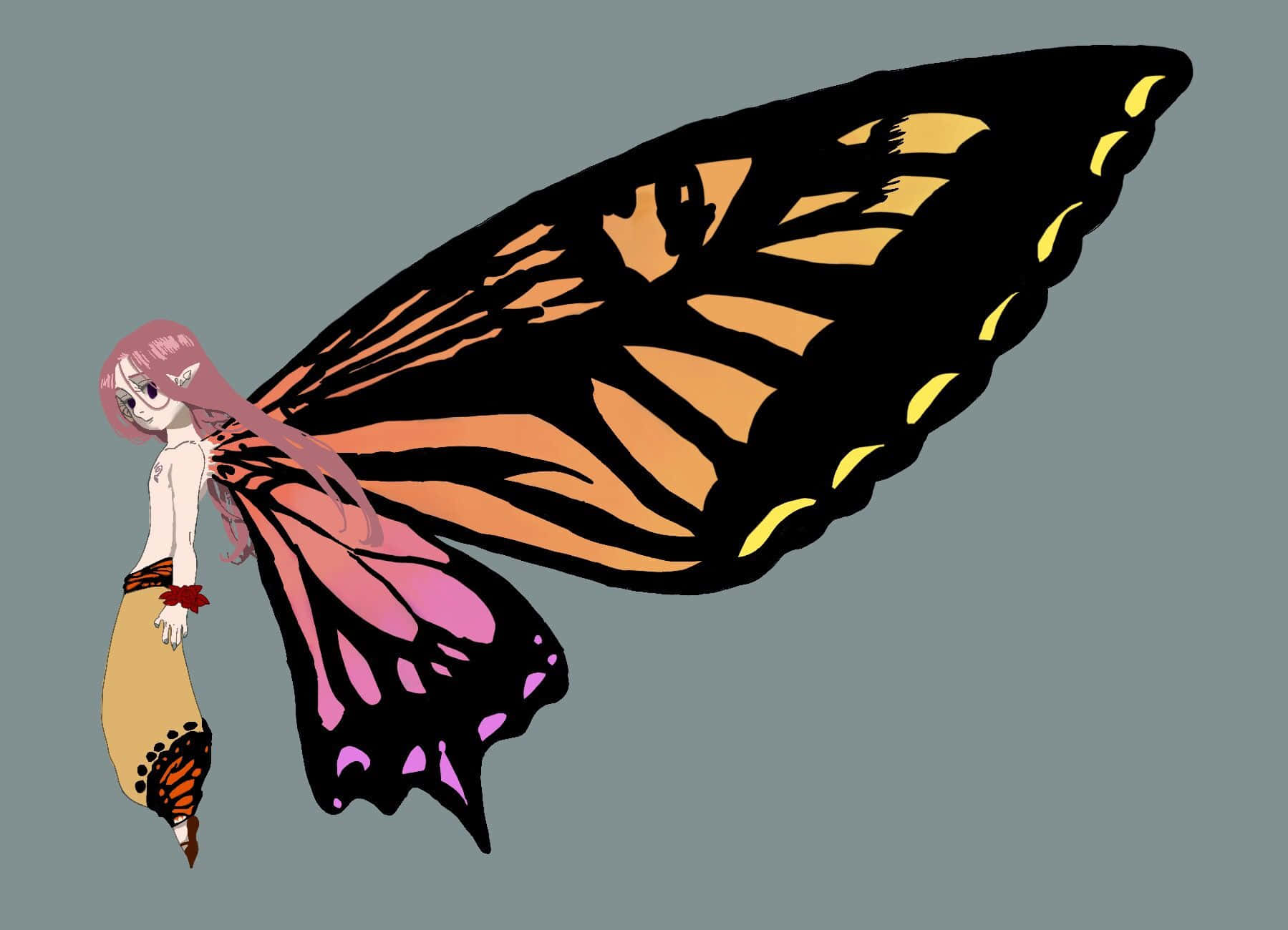 Gloxinia, butterfly wings, pink-haired anime girl, HD Desktop Wallpaper