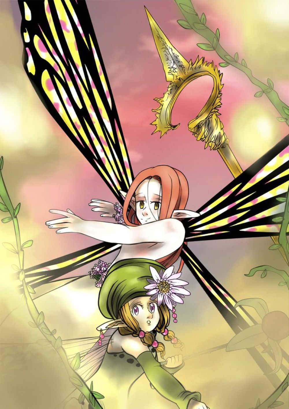 Gloxinia, anime-style fairies, large patterned wings, HD Phone Wallpaper