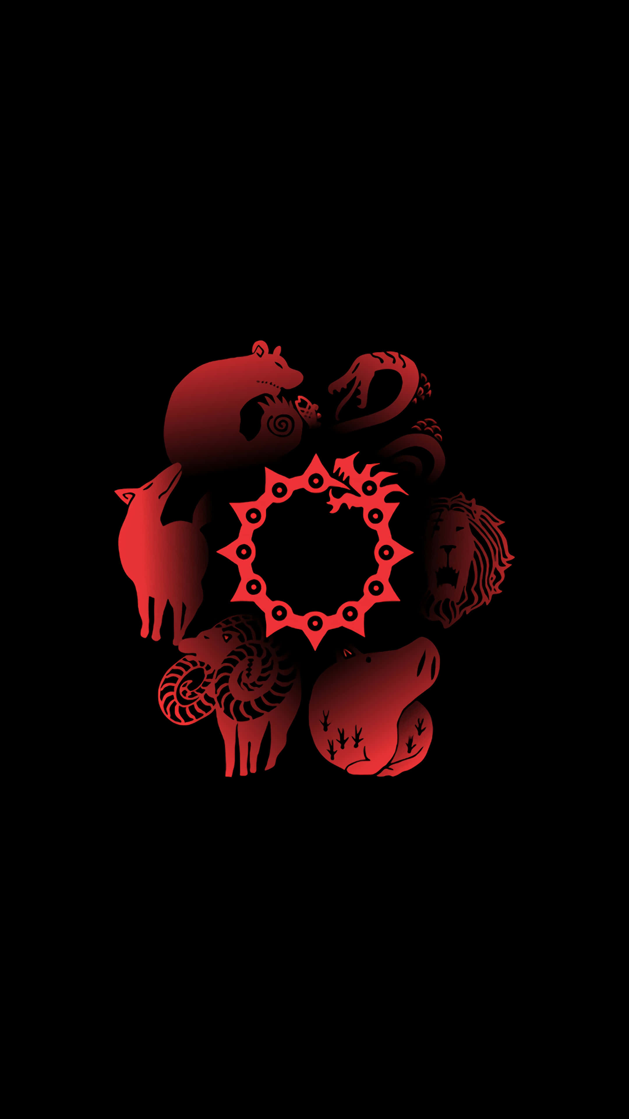Seven Deadly Sins iPhone, red, zodiac animals, 4K Phone Wallpaper