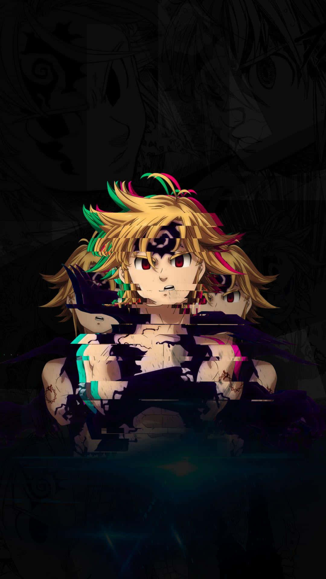 Seven Deadly Sins iPhone, glitched anime character, golden hair, Full HD Phone Wallpaper