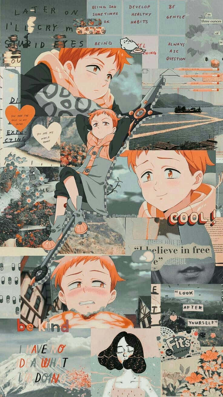 Seven Deadly Sins iPhone, anime collage, red-haired boy, HD Phone Wallpaper
