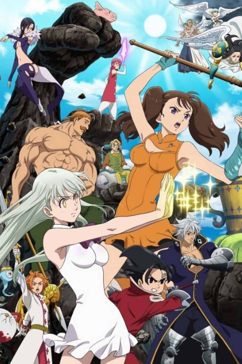 Seven Deadly Sins iPhone, anime characters, vibrant colors, SD Phone Wallpaper