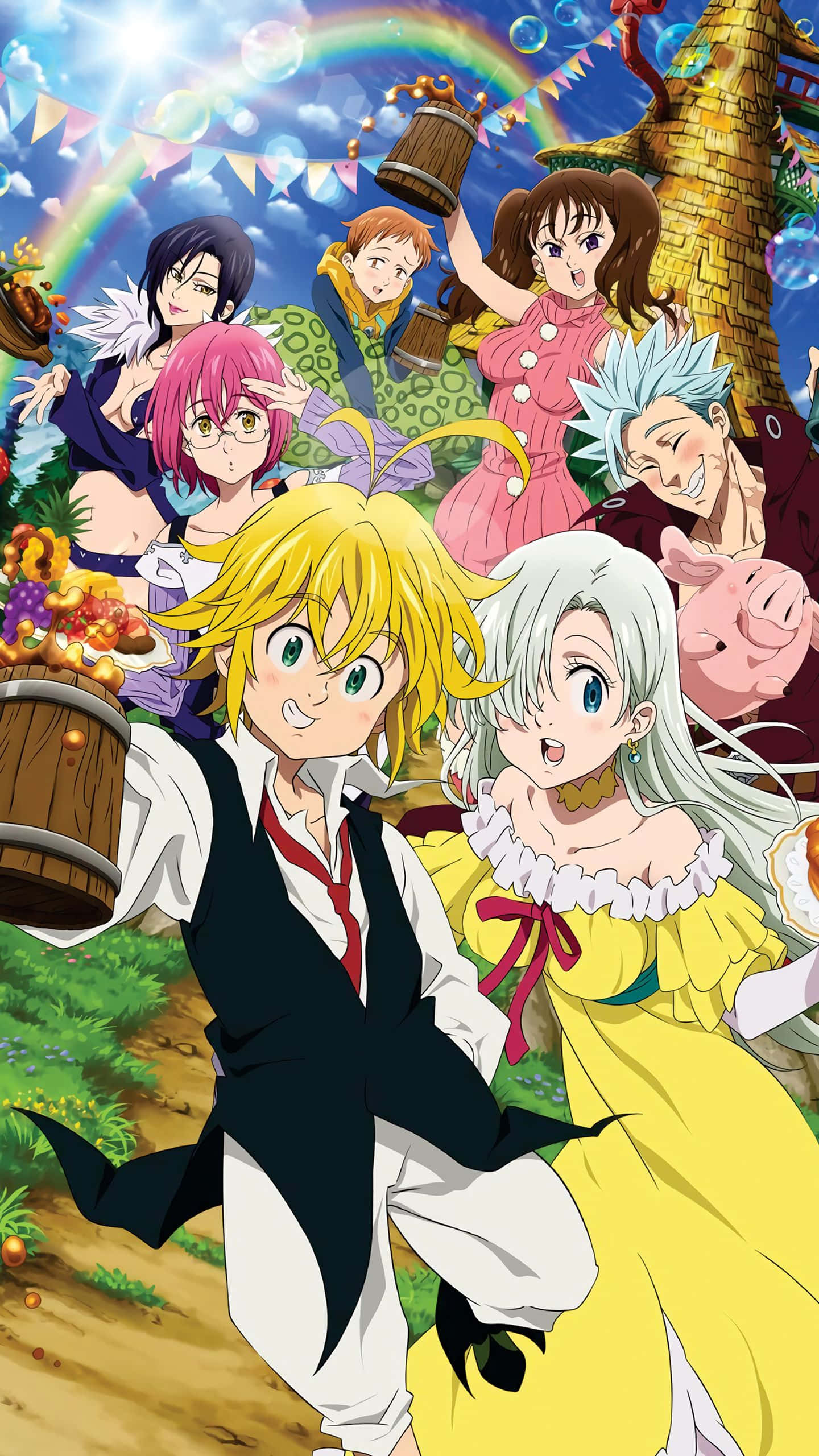 Seven Deadly Sins iPhone, anime group, rainbow, 2K Phone Wallpaper