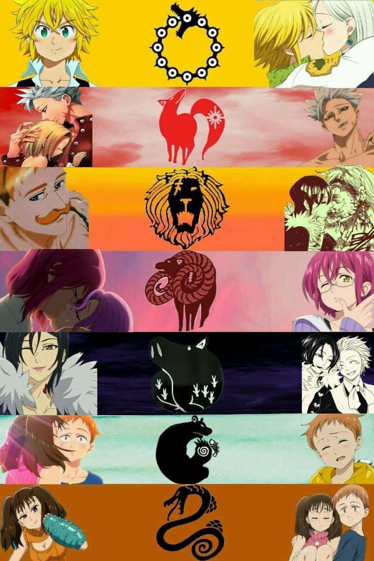 Seven Deadly Sins iPhone, anime collage, diverse characters, SD Phone Wallpaper