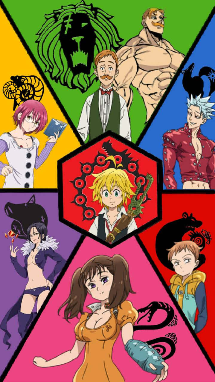 Seven Deadly Sins, anime characters, geometric pattern, HD Phone Wallpaper