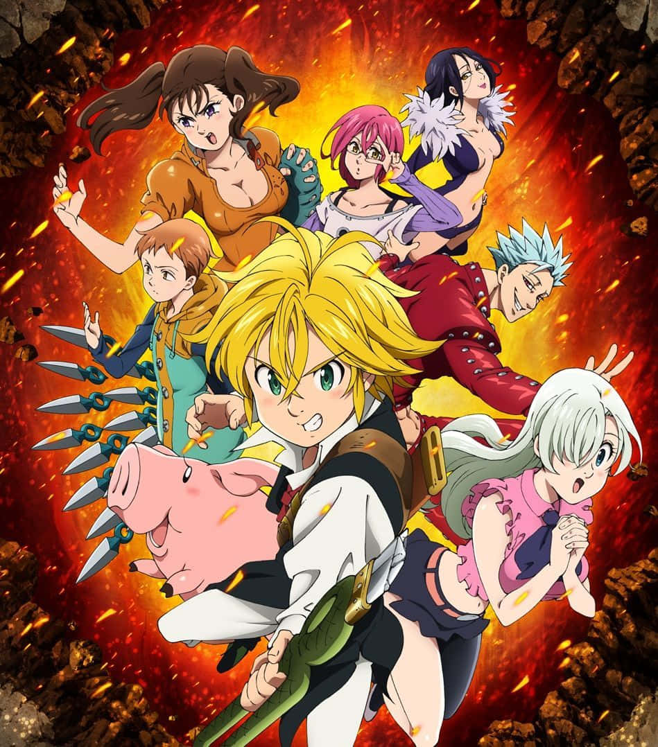 Seven Deadly Sins iPhone, anime group of seven characters, pig, SD Phone Wallpaper