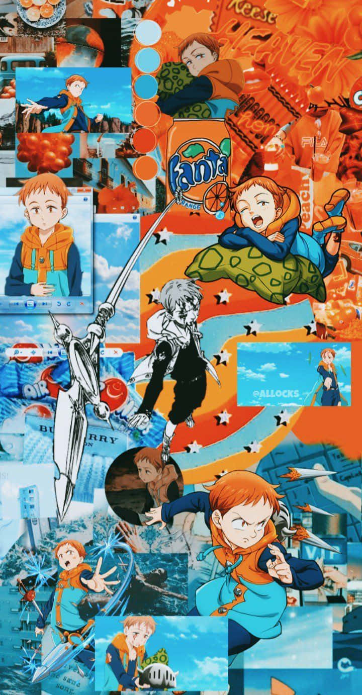 Seven Deadly Sins iPhone, anime collage, boy in orange hoodie, HD Phone Wallpaper