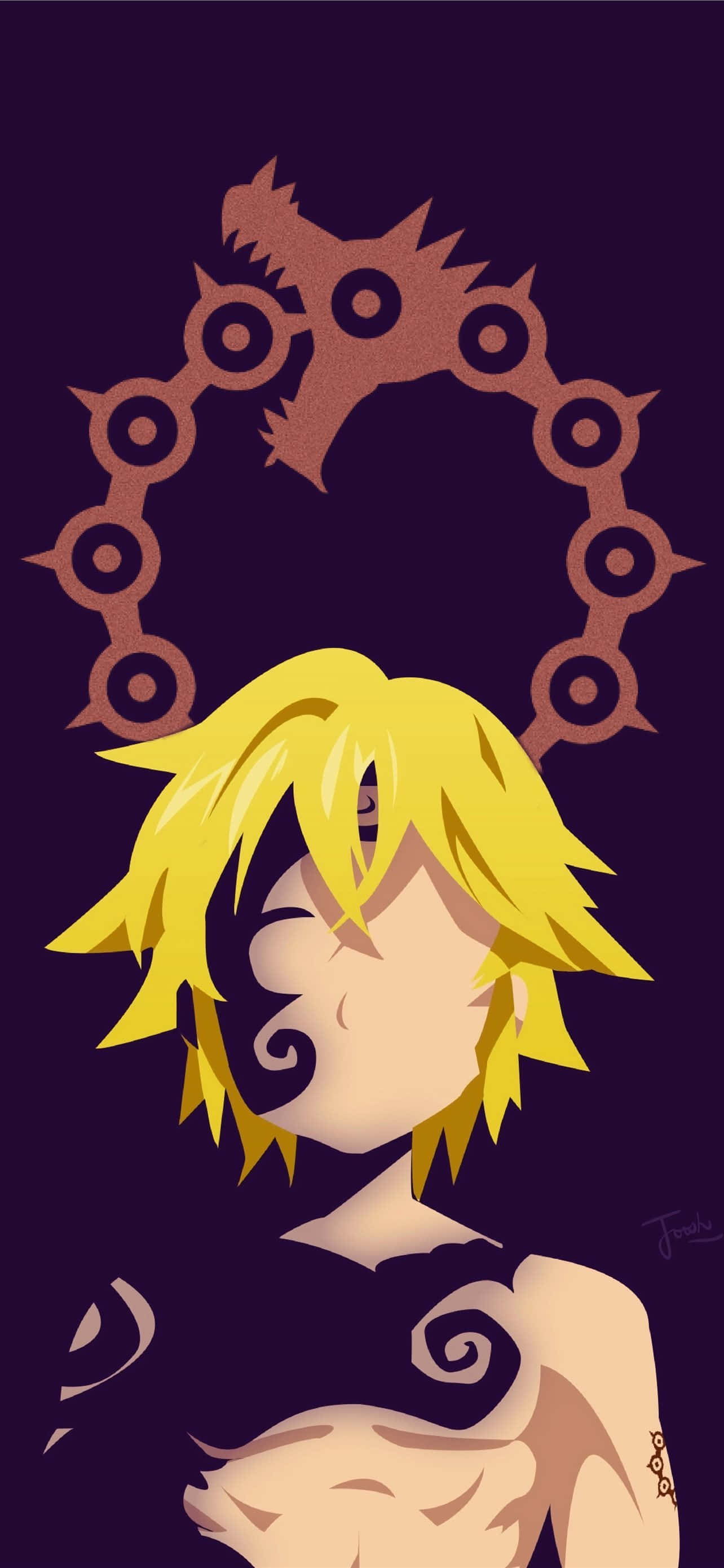 Seven Deadly Sins, spiky yellow hair, swirling tattoos, 2K Phone Wallpaper