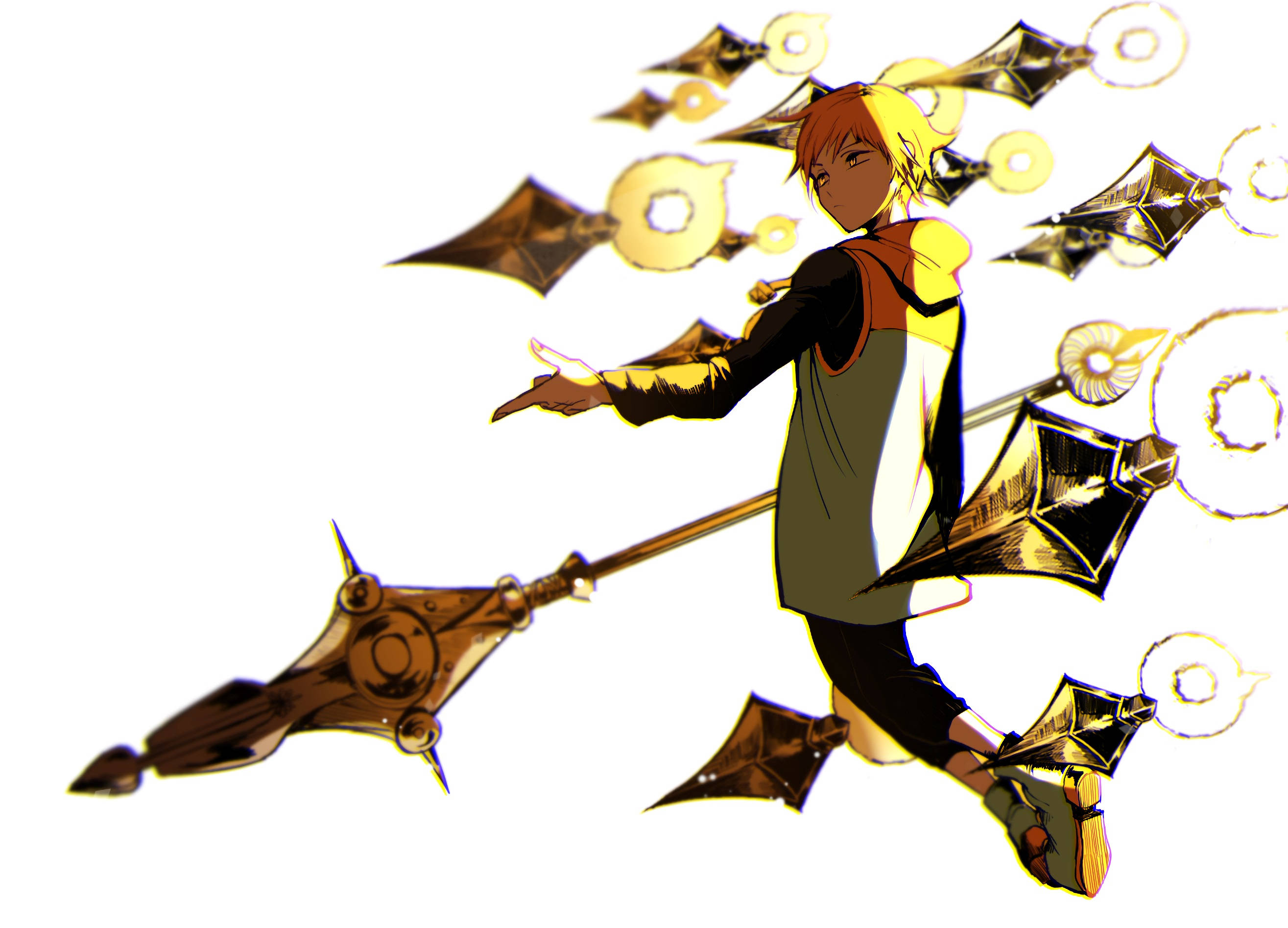 Seven Deadly Sins Jericho, orange hair, glowing golden spear, 2K Desktop Wallpaper