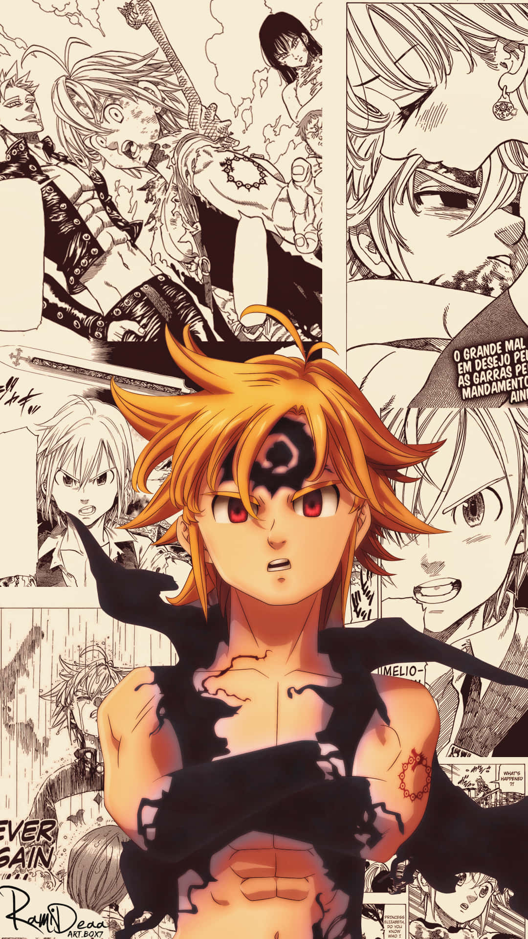 Seven Deadly Sins iPhone, fiery orange hair, red eyes, Full HD Phone Wallpaper
