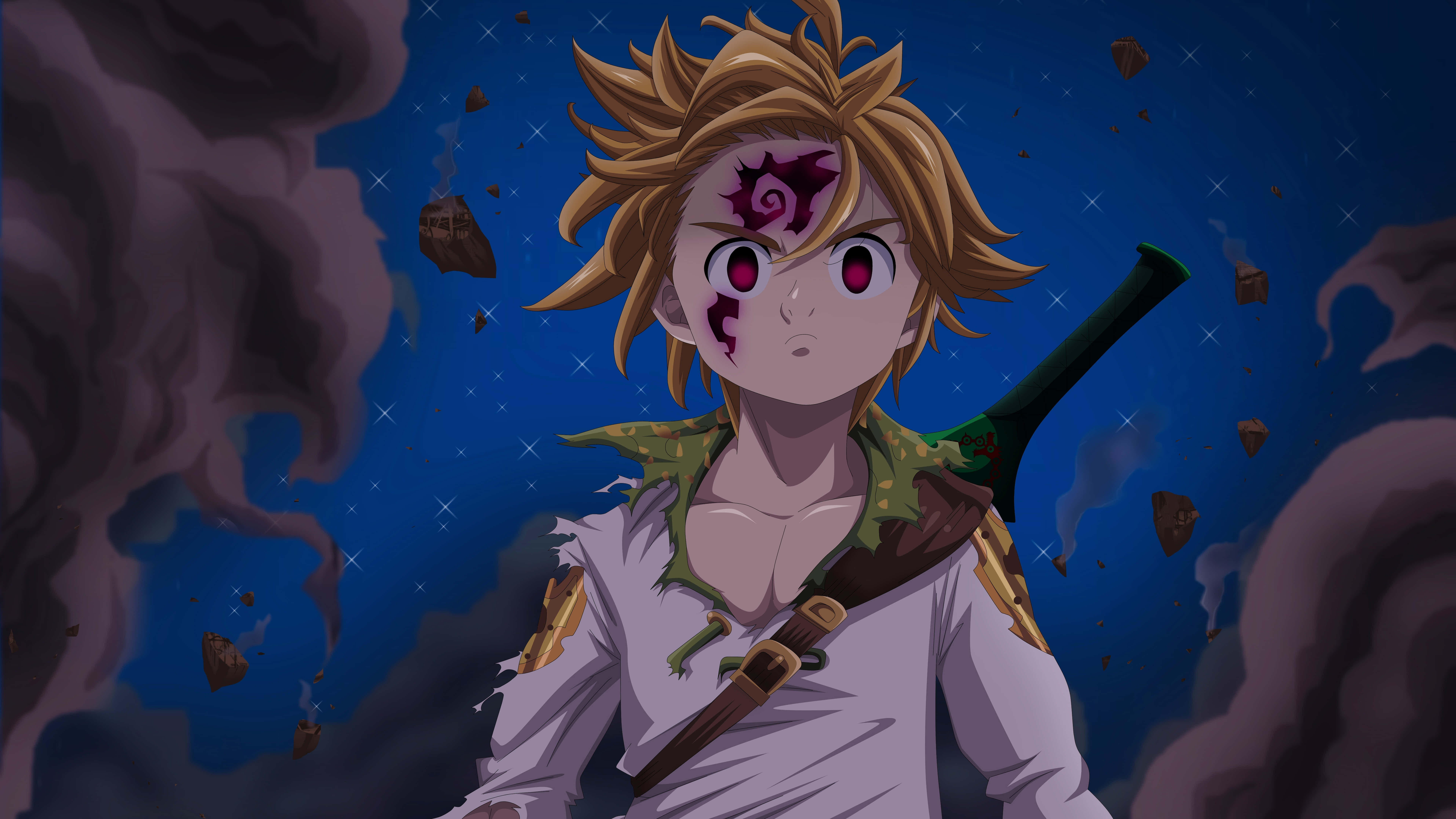 Seven Deadly Sins, anime boy, spiky blonde hair, 8K Desktop Wallpaper