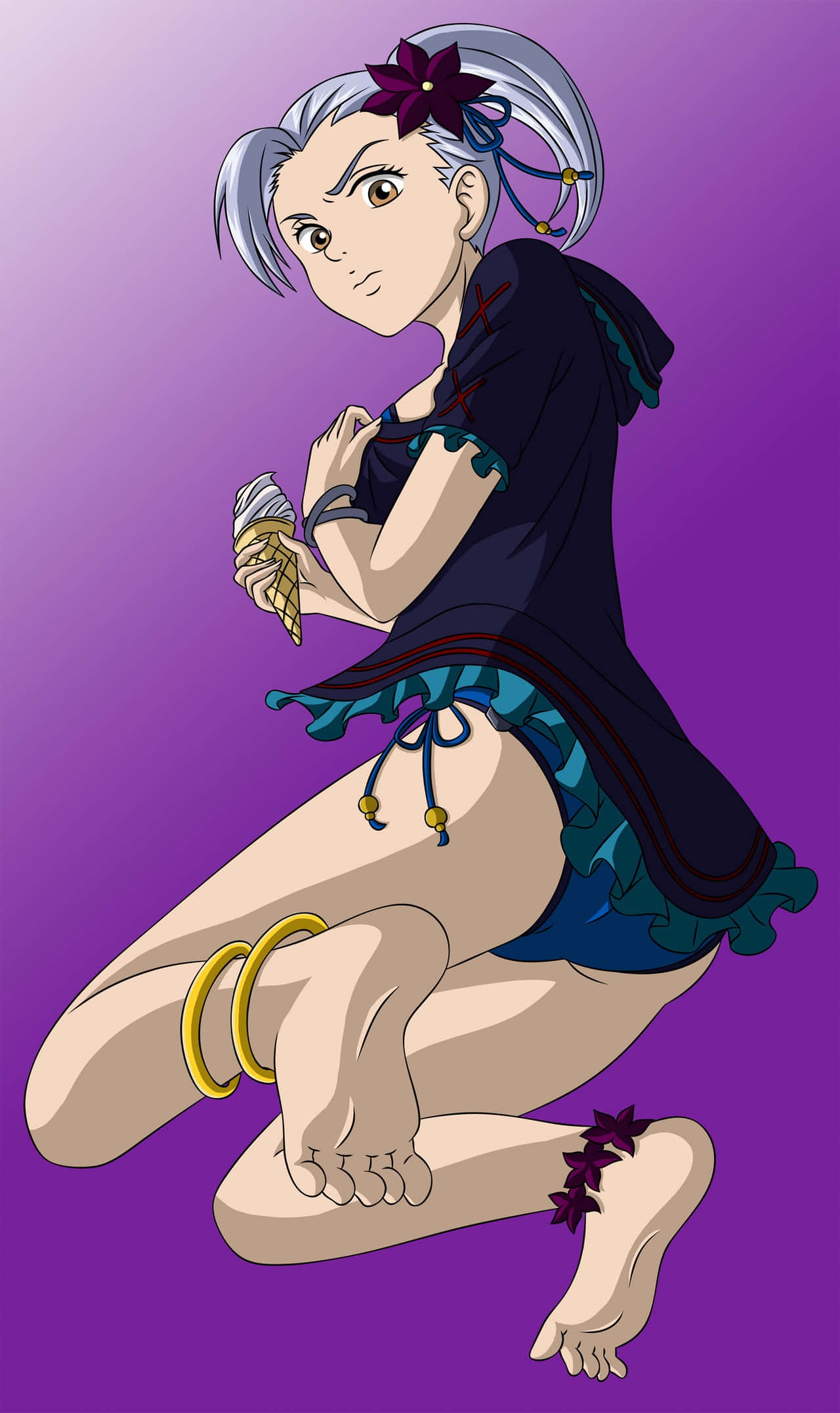 Seven Deadly Sins Jericho, silver-haired anime girl, dark blue outfit, Full HD Phone Wallpaper