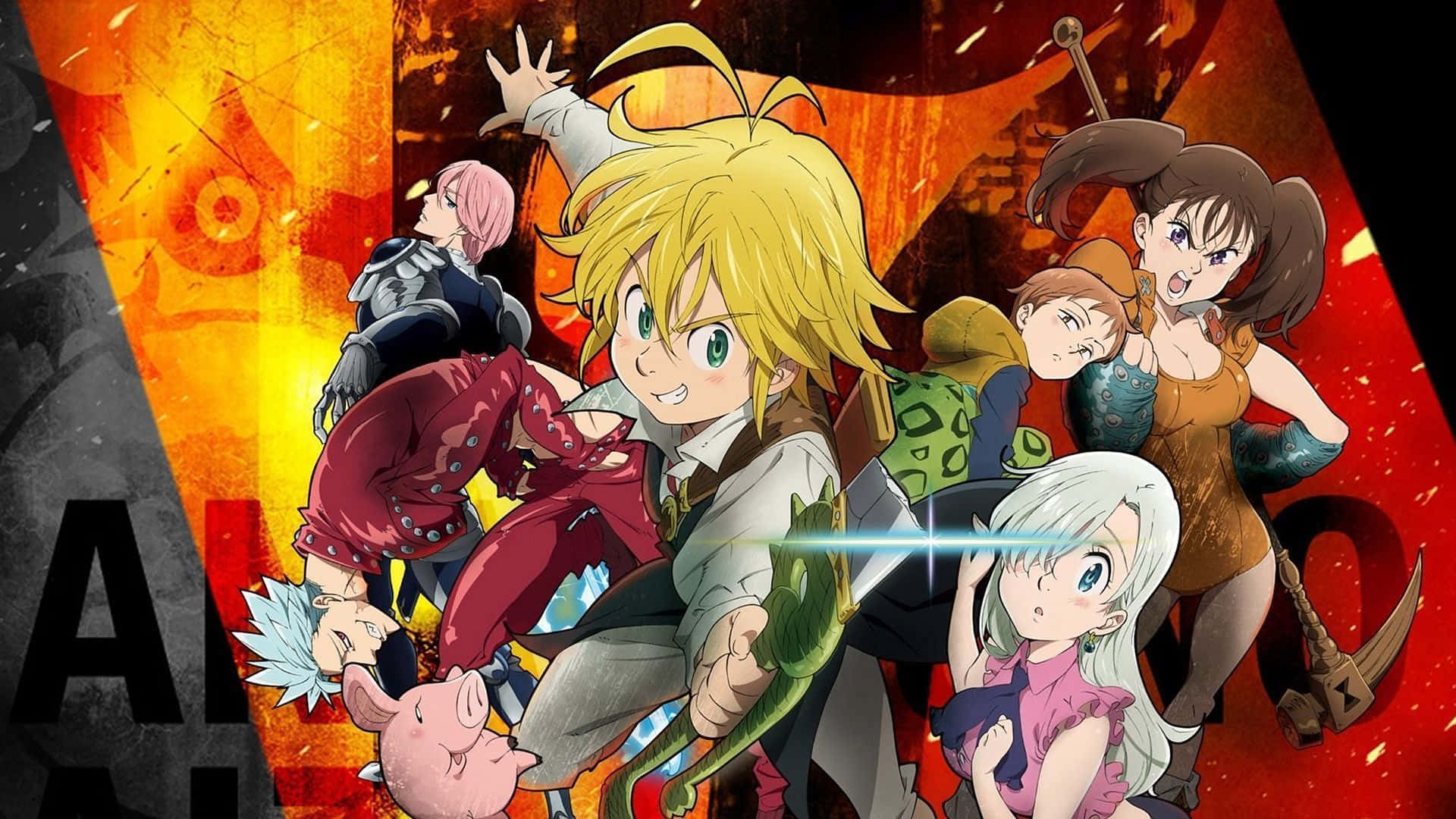 The Seven Deadly Sins, anime group of adventurers, pig companion, Full HD Desktop Wallpaper