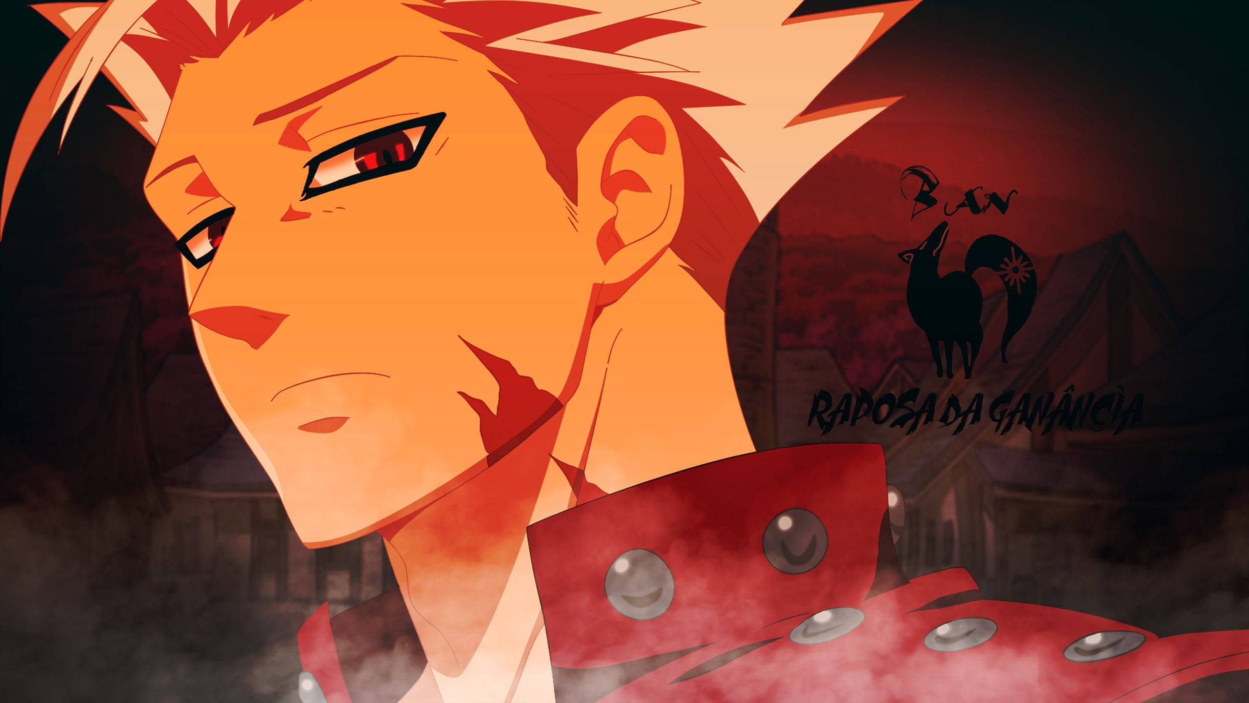 Seven Deadly Sins, fox silhouette, fiery-haired anime character, 2K Desktop Wallpaper