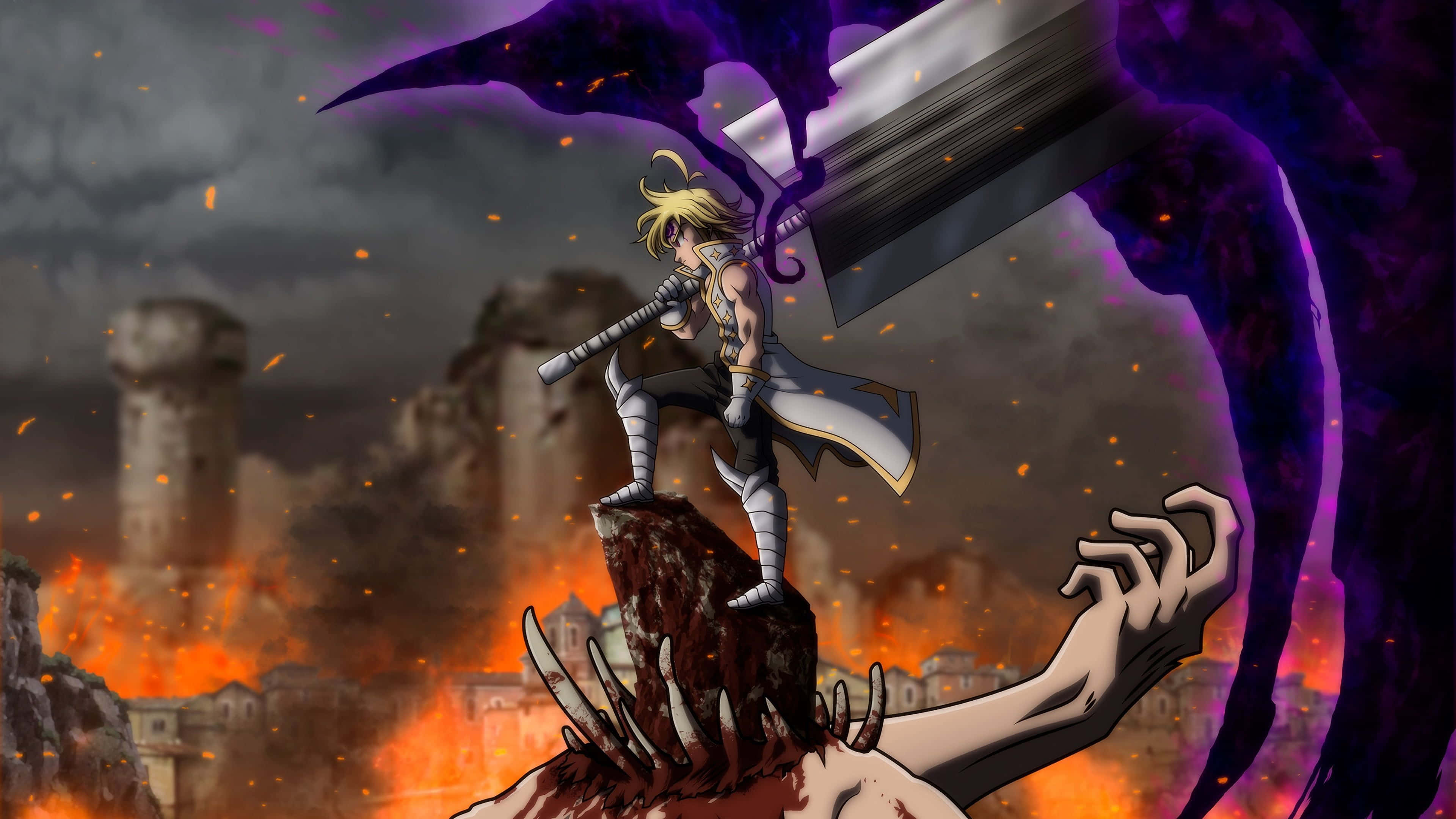 Seven Deadly Sins, anime warrior, giant monster, 4K Desktop Wallpaper